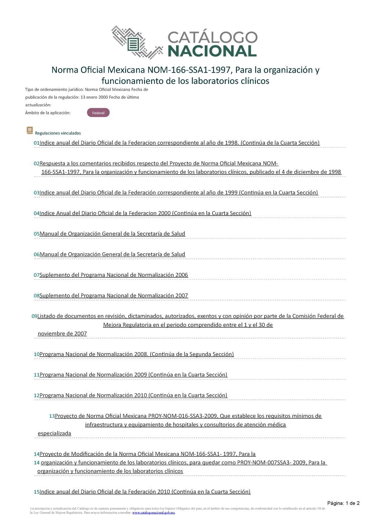 Regulación 9826 Homoclave 9826   Norma Oficial Mexicana NOM 166 SSA1