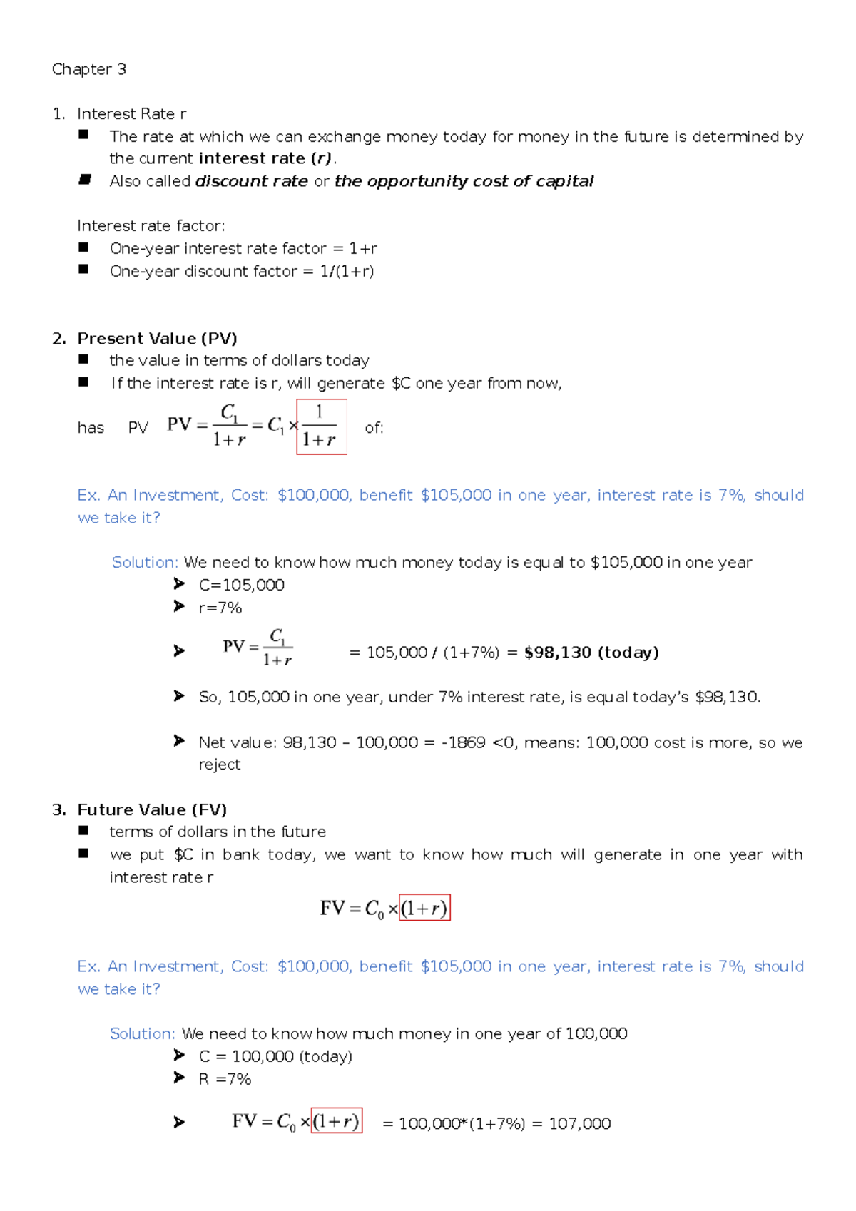 Chapter 3 - Notes for prepared Midterm exam - Chapter 3 Interest Rate r ...