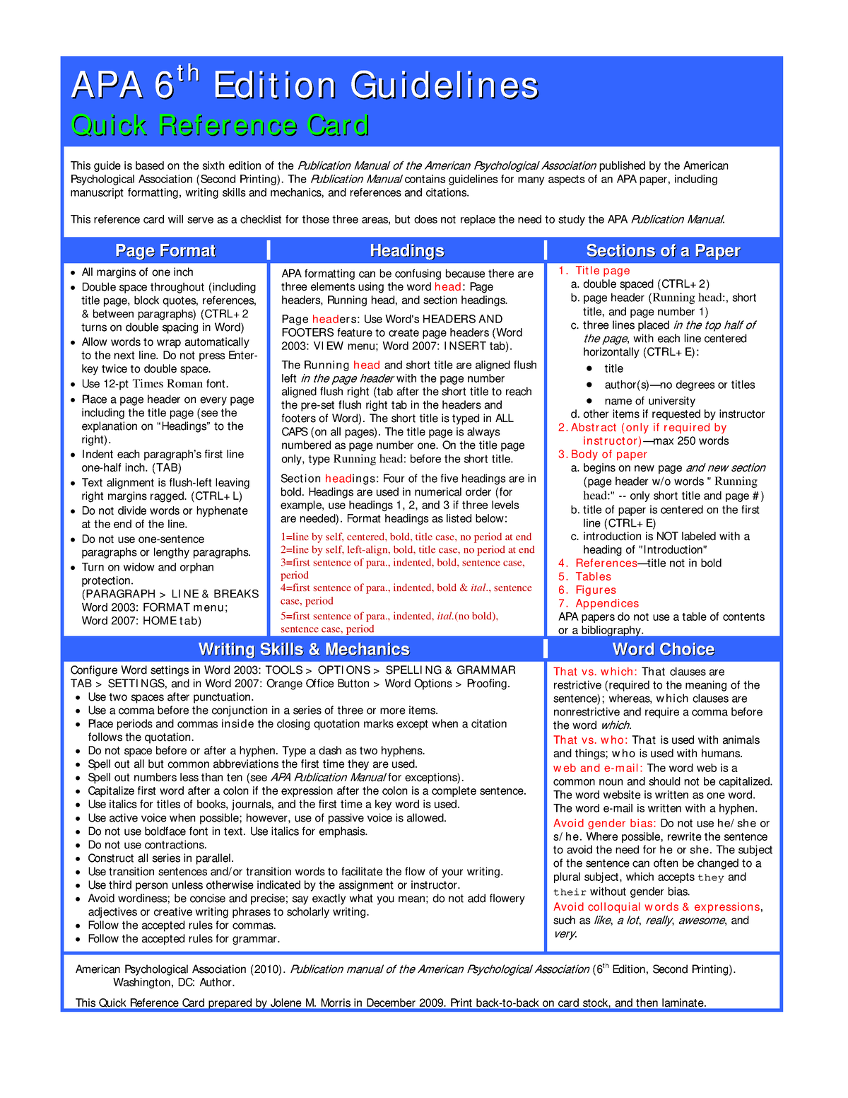 Quick Reference APA - Notes - Utah Campus AP APAA 6 6 tthh ...