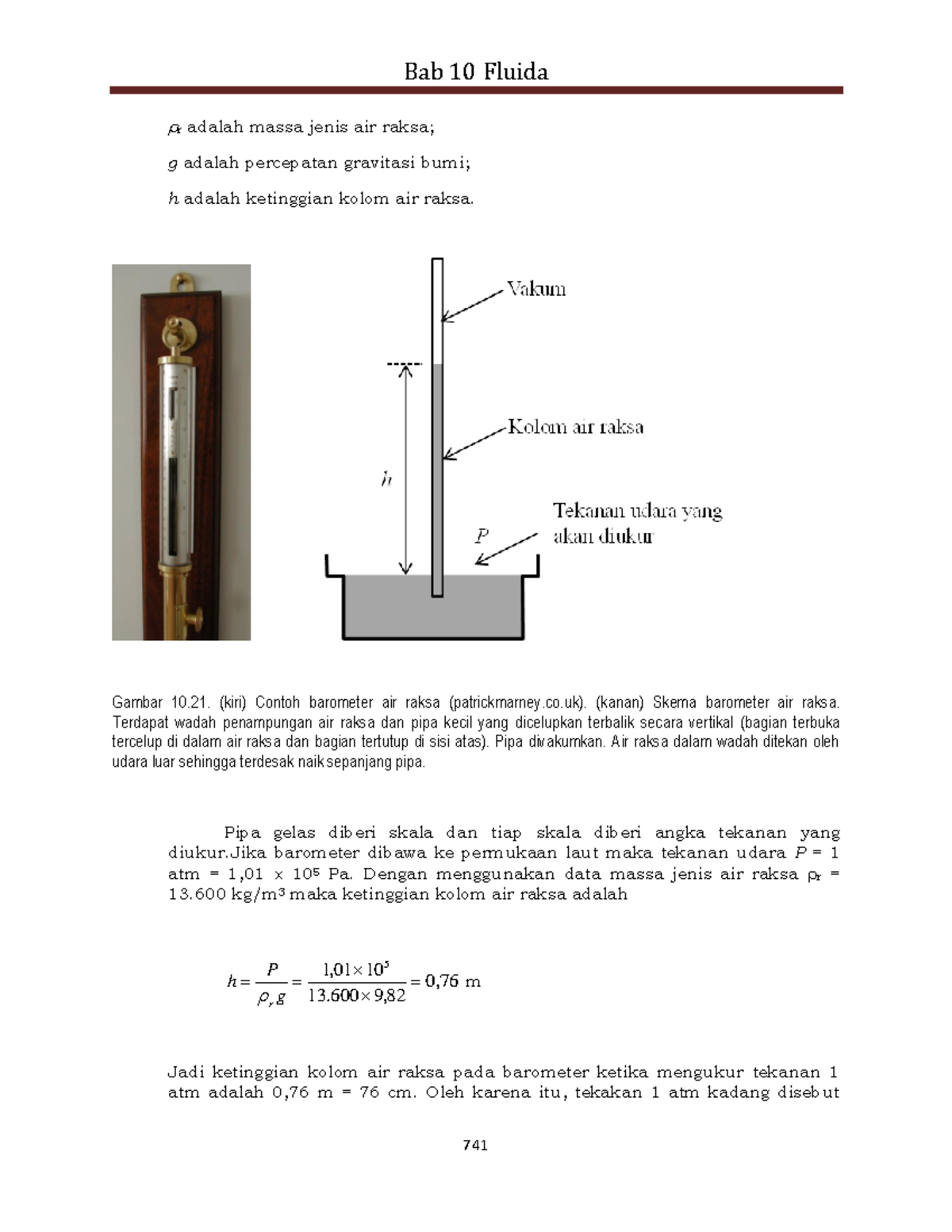 Diktat Fisika Dasar I 252 - Bab 10 Fluida 741 r adalah massa jenis air ...
