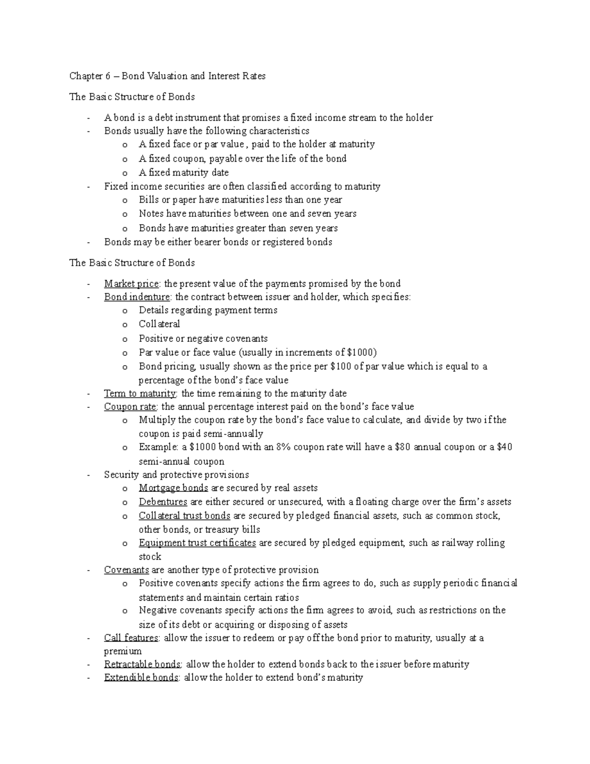 Lecture notes for Chapter 6 Bond valuation and interest rates Business ...