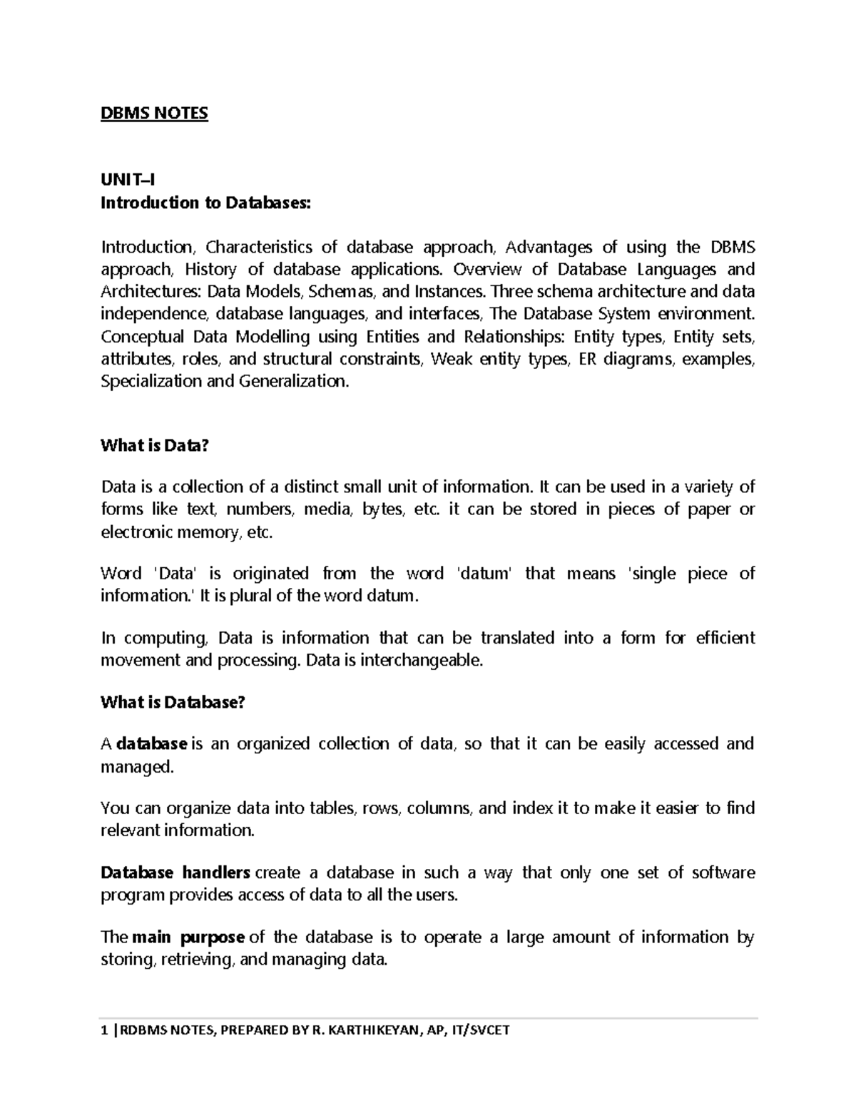 Unit 1DBMS Notes - I need internship report on mysql - DBMS NOTES UNIT ...