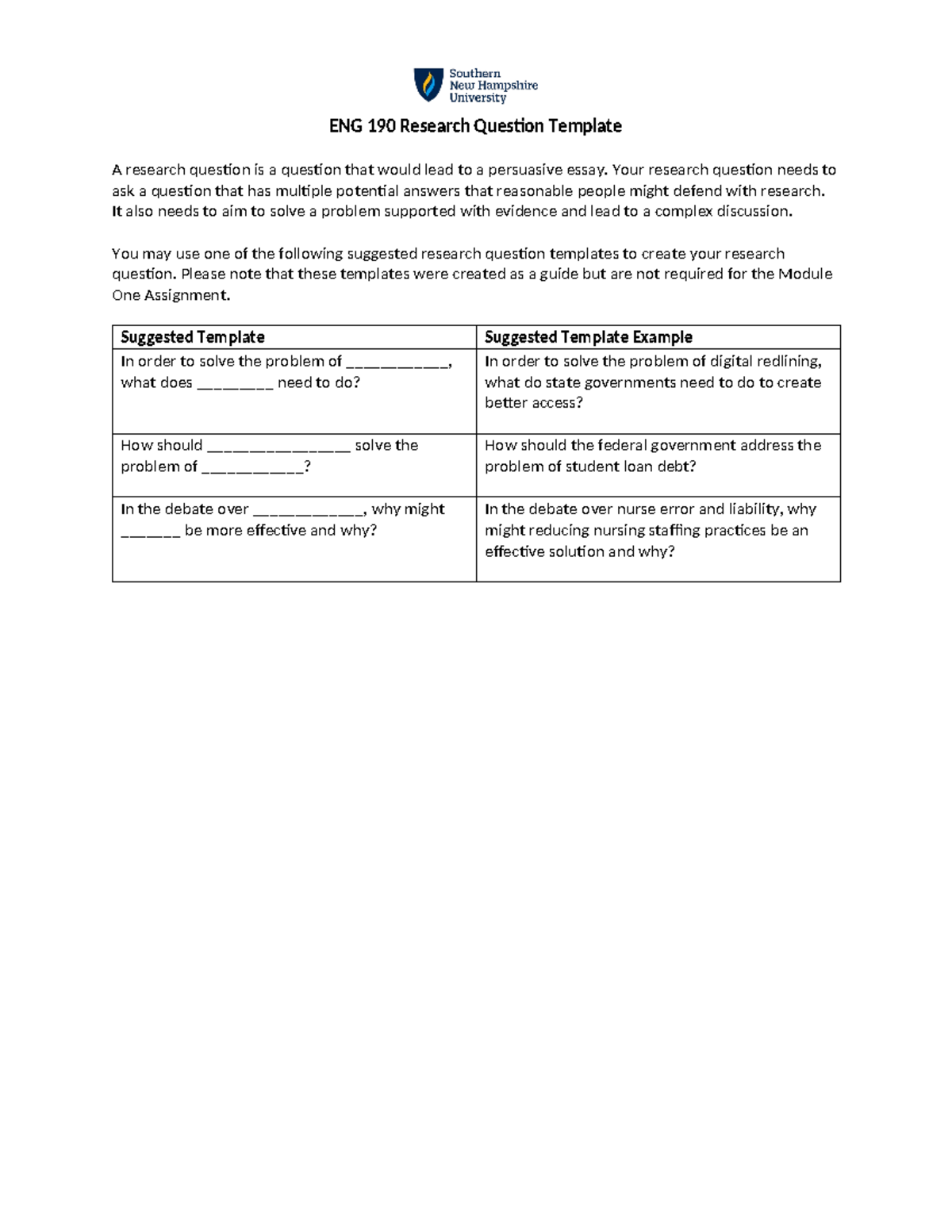 ENG 190 Research Question Template - Your research question needs to ...