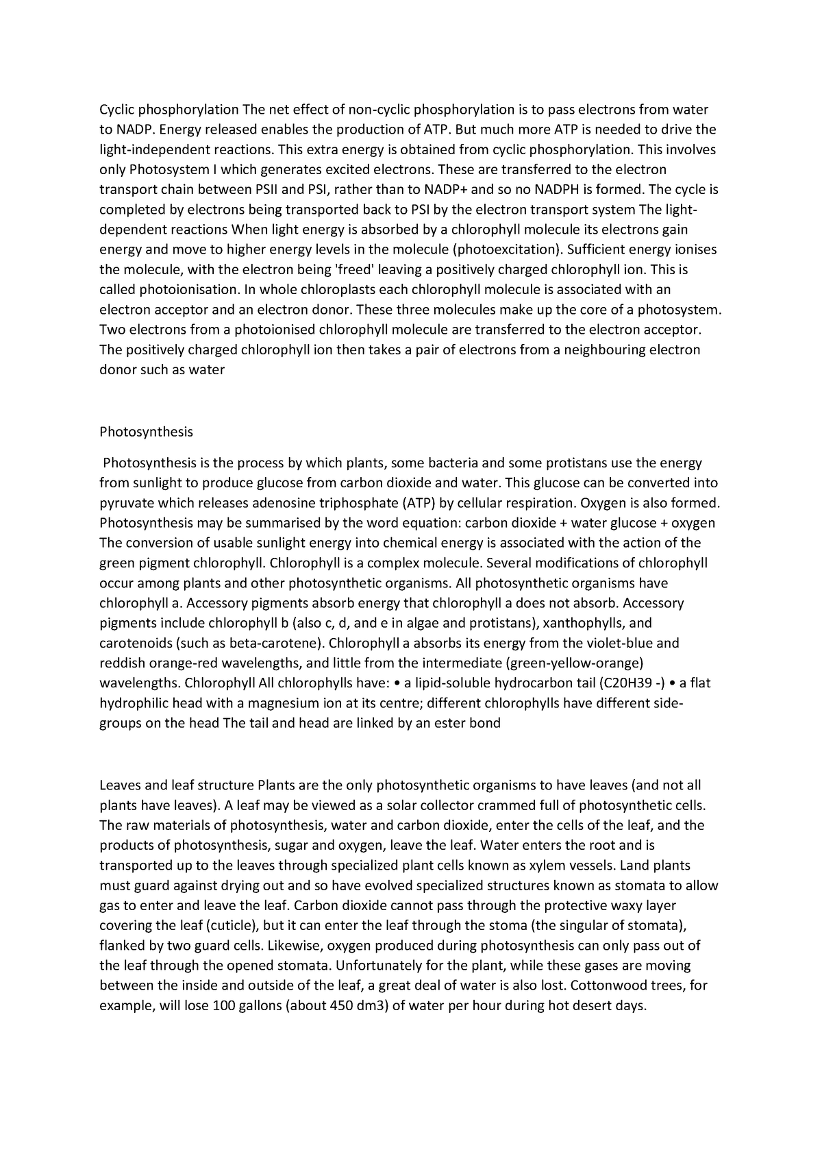 Cyclic phosphorylation and photosynthesis - Cyclic phosphorylation The ...