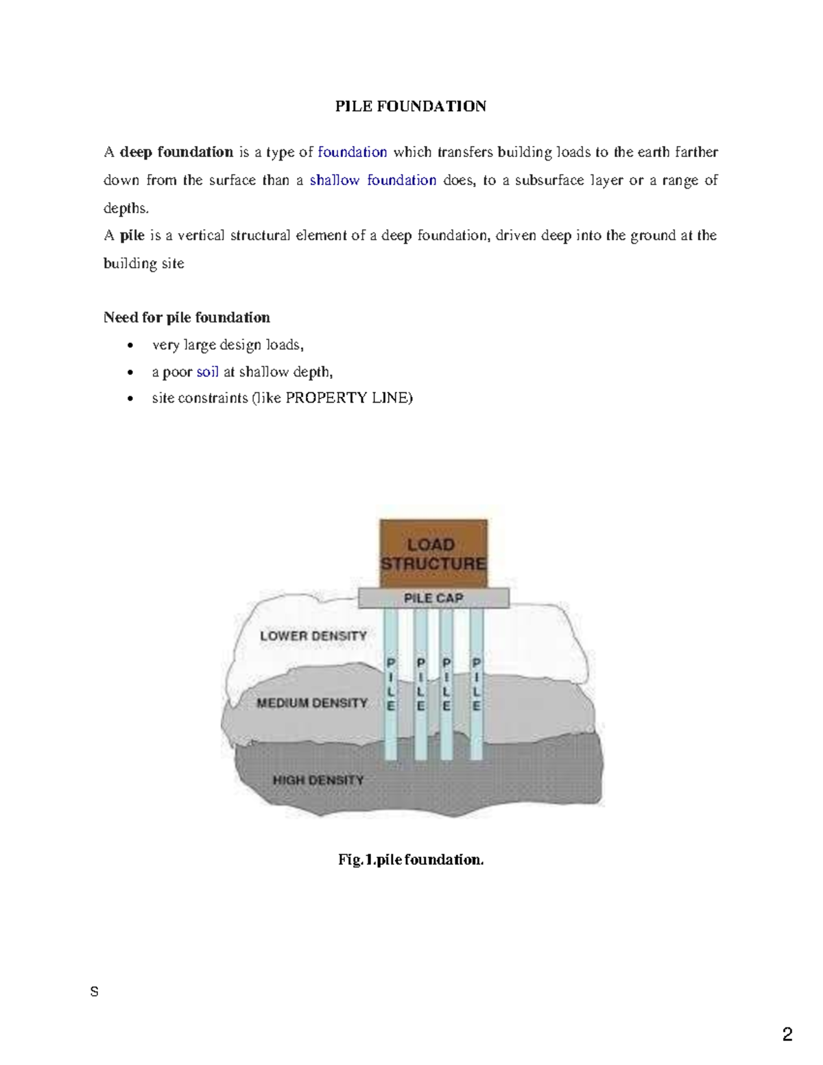 PILE Foundation - S PILE FOUNDATION A deep foundation is a type of ...