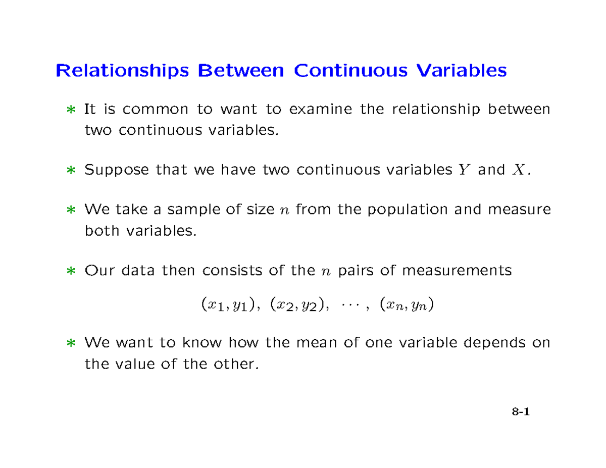 Lectures 8 - Lecture notes from class. - Relationships Between ...