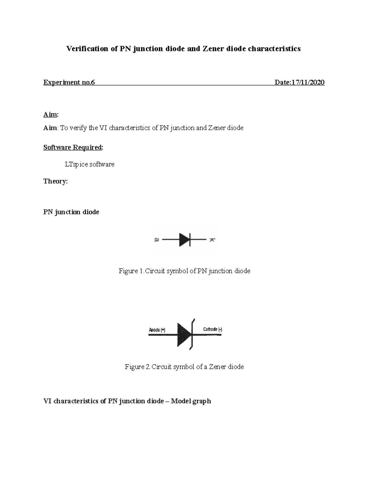 EEE experiment 6 - Diode - Verification of PN junction diode and Zener ...