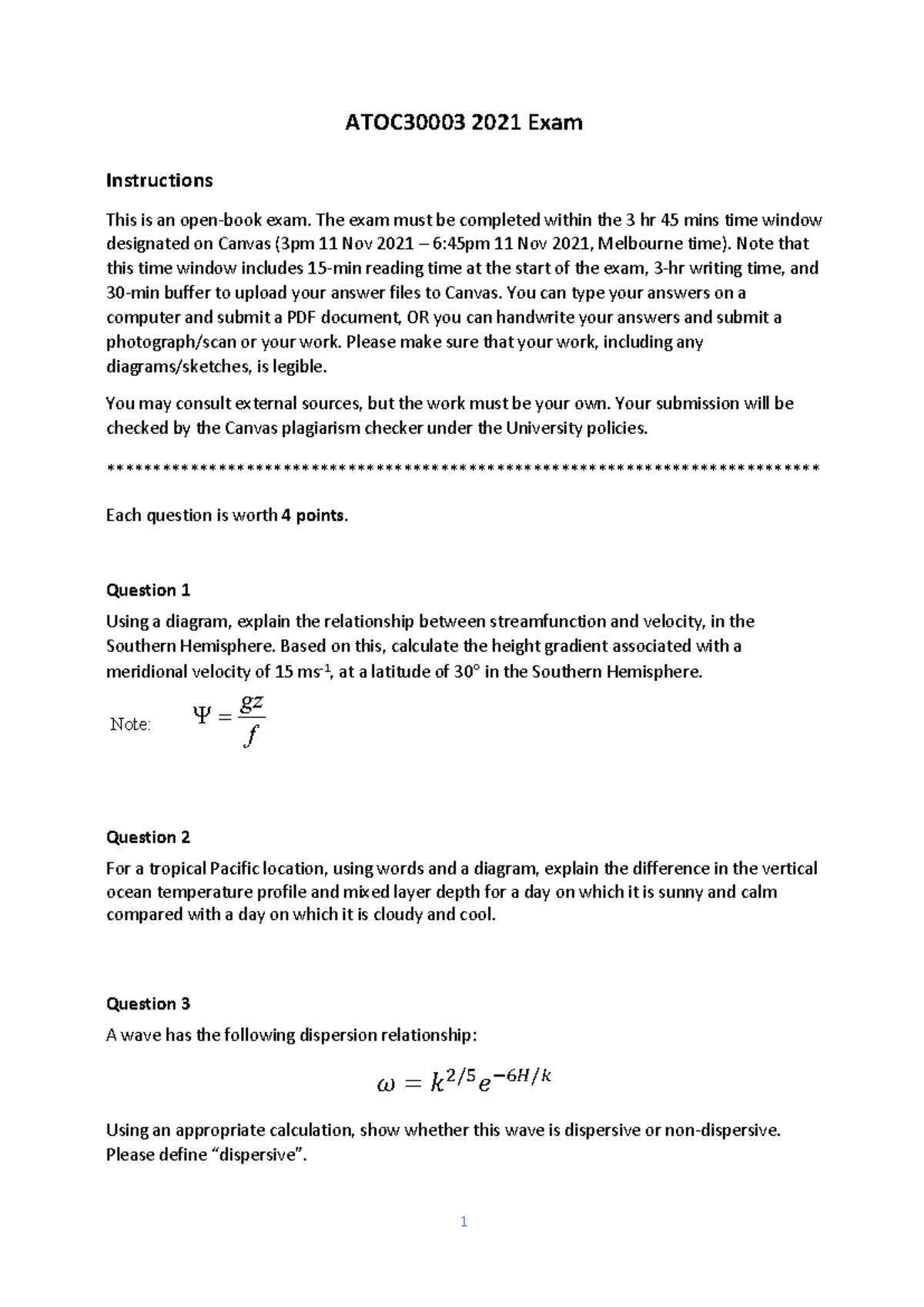 ATOC30003+2021+Exam - ATOC3000 3 2021 Exam Instructions This is an open ...