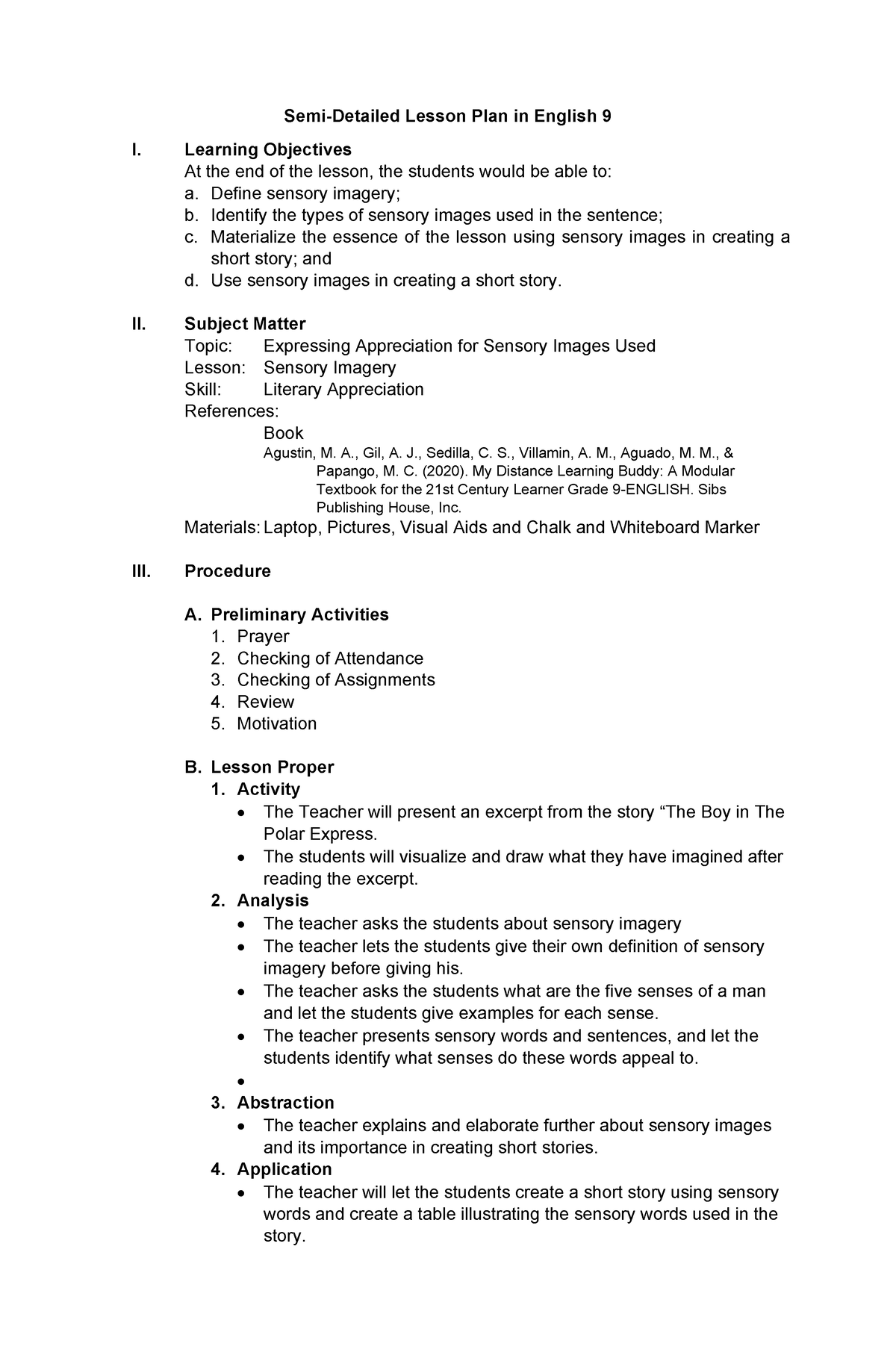 Semi Detailed Lesson Plan Semi Detailed Lesson Plan In English 9 I Learning Objectives At 5609