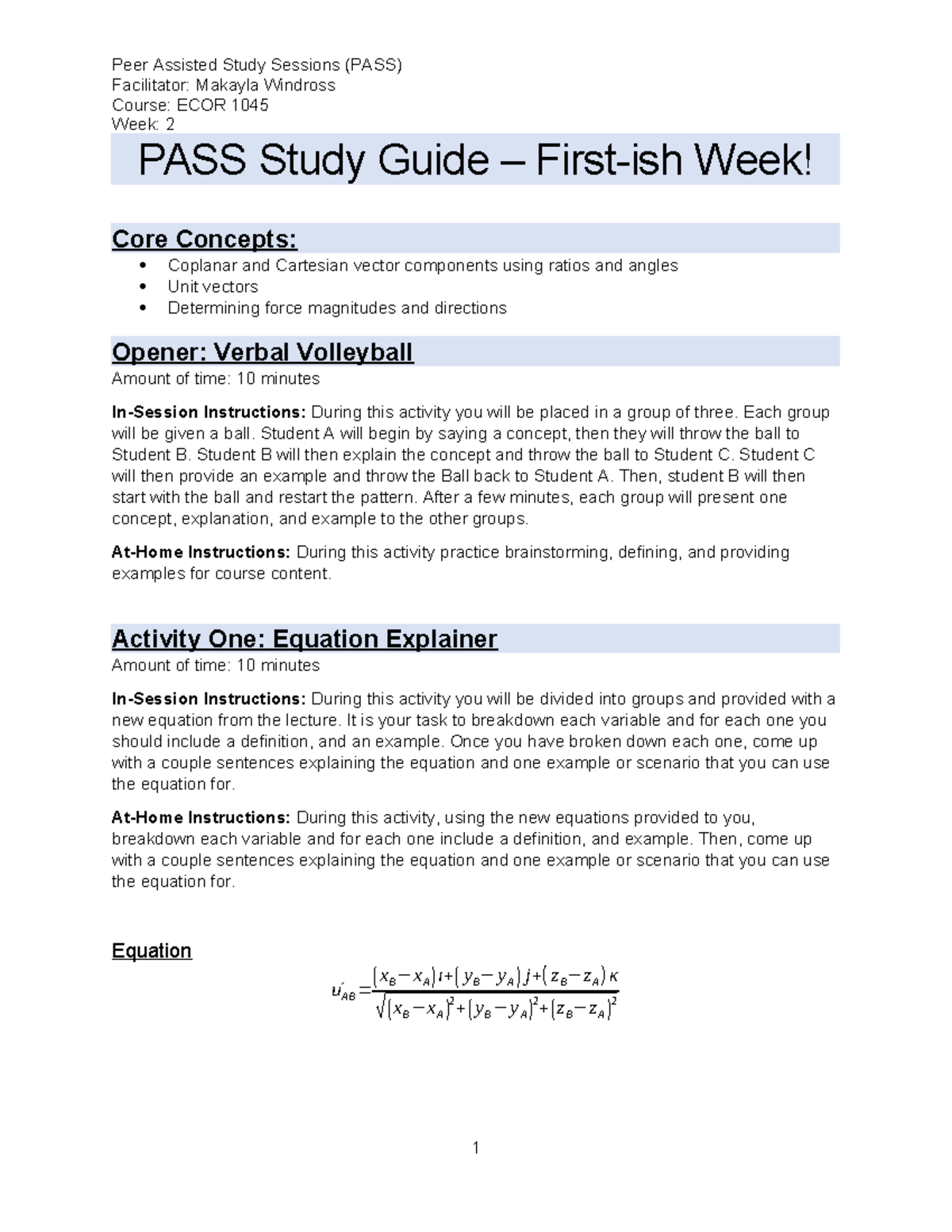 ECOR 1045 ABC - Week 29 - .................... - Facilitator: Makayla ...
