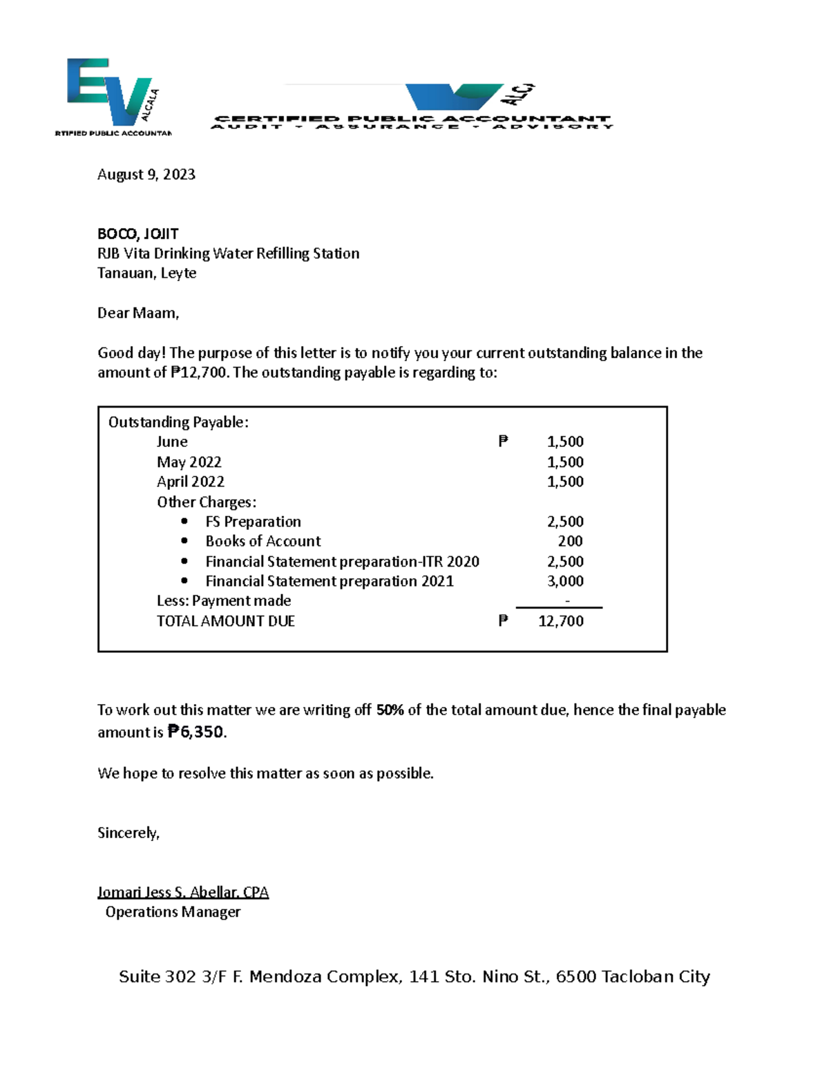Demand Letter - August 9, 2023 BOCO, JOJIT RJB Vita Drinking Water ...