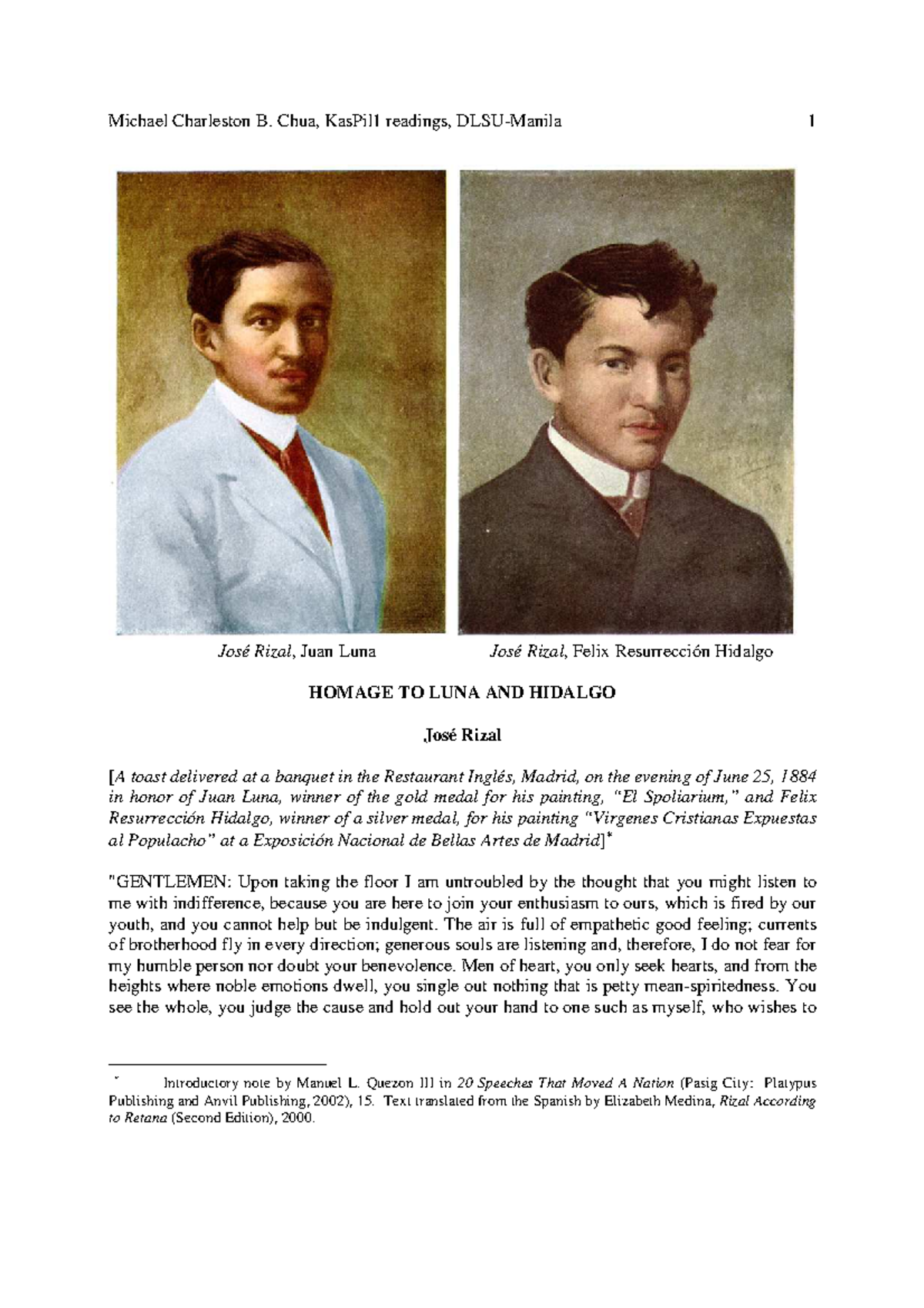 Brindis-Speech - Brindi's Speech - José Rizal, Juan Luna José Rizal ...