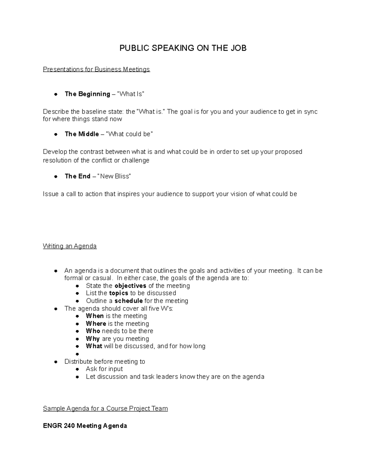 CST 100 Public Speaking on the Job Notes Part 2 PUBLIC SPEAKING ON
