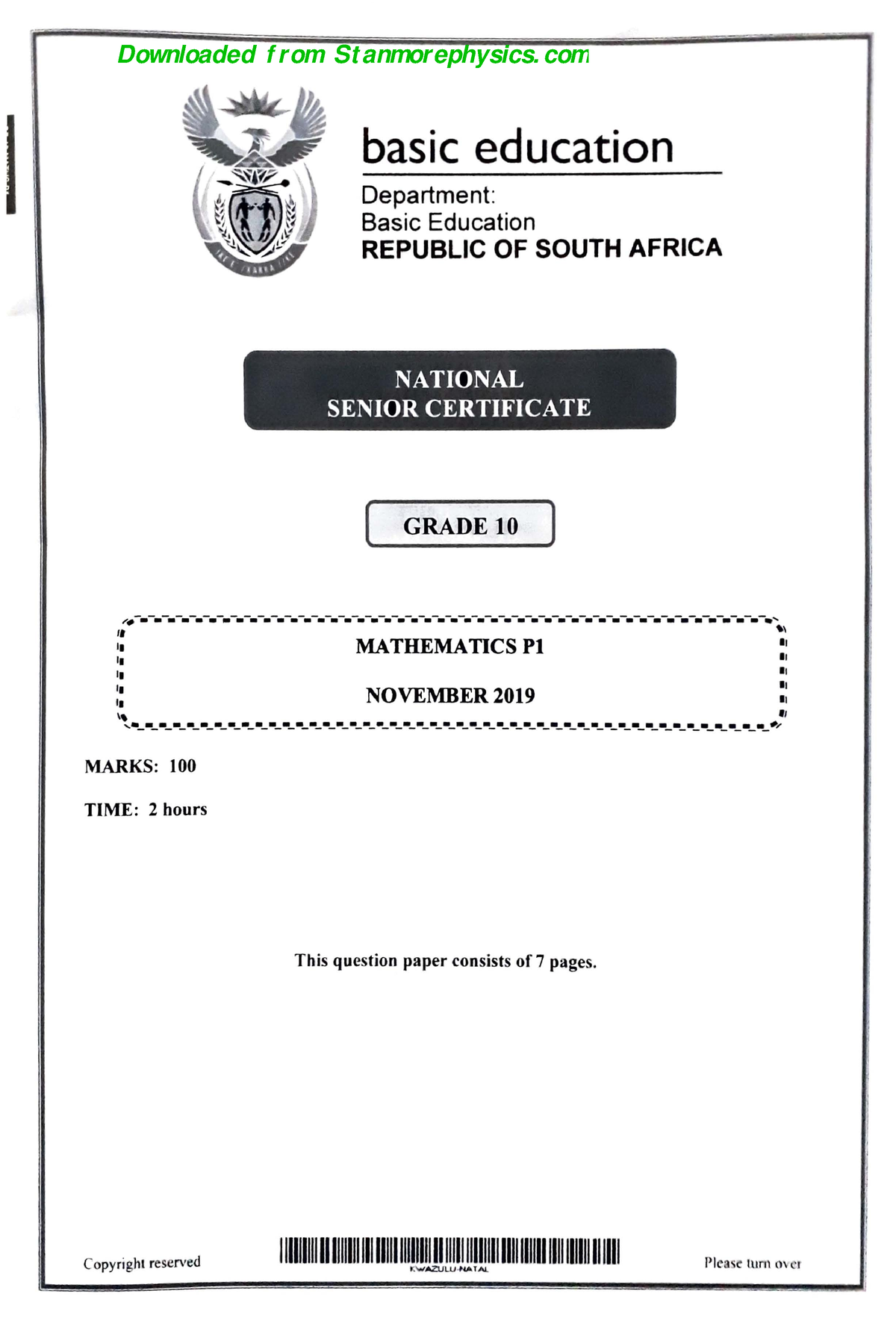 Maths Gr 10 P1 NOV 2019 QPand Memo - Basic Education Department: Basic ...