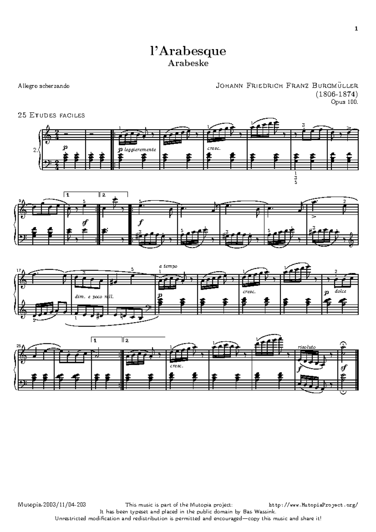 2 l'Arabesque - Pauta de arabesque de bach - 1 l’Arabesque Arabeske ...