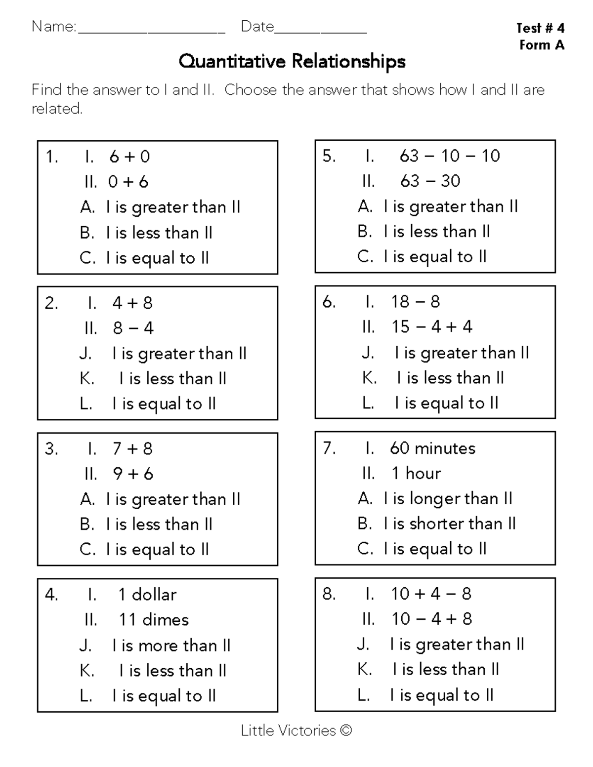 Upper Level Cog AT Test 4 Form A - Little Victories © Quantitative ...