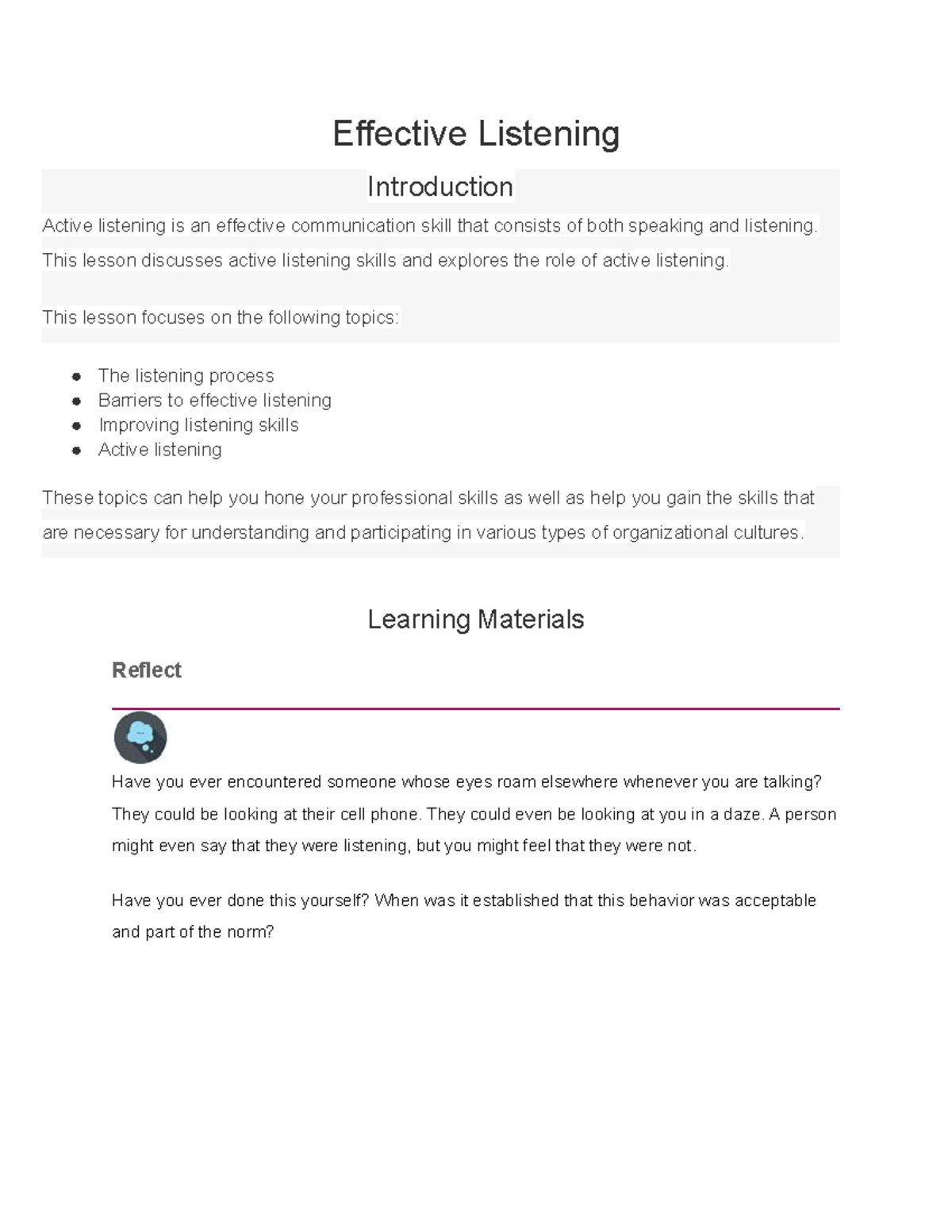 listening assignment introductory concepts