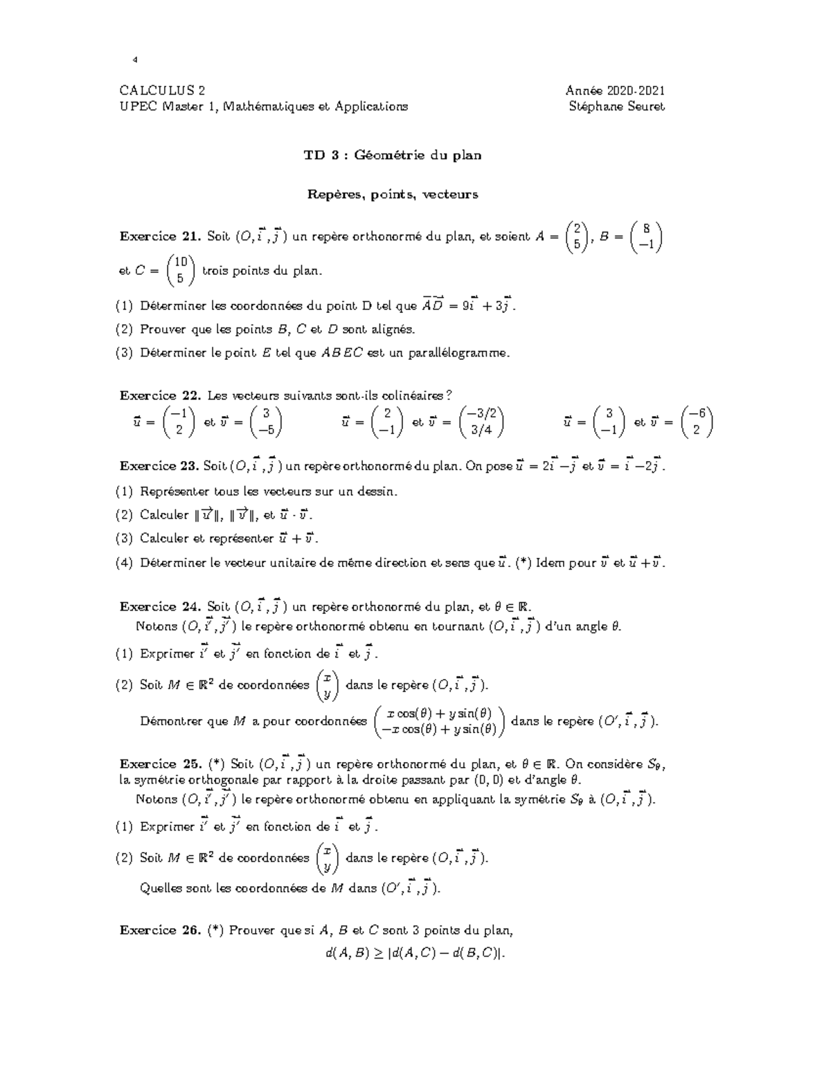 TD3 geometrie du plan - CALCULUS 2 Année 2020- UPEC Master 1 ...