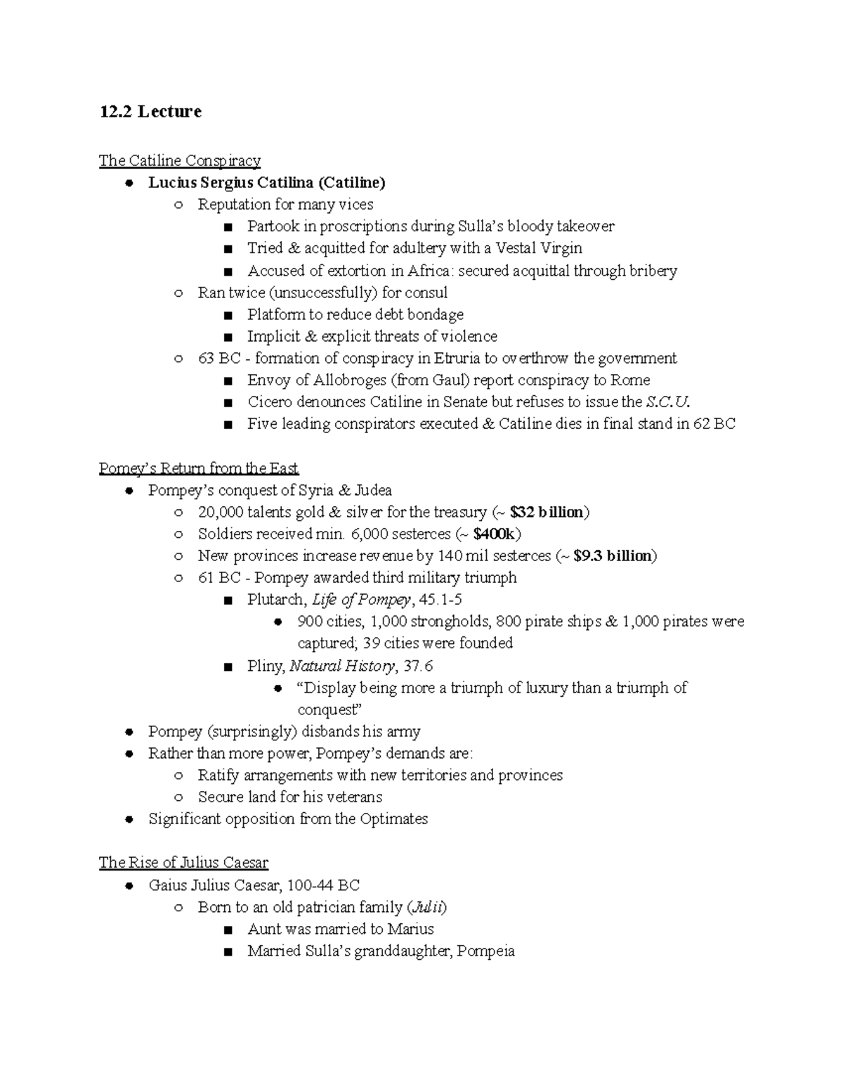 CLAS 105 - 12.2 Lecture (1) - 12 Lecture The Catiline Conspiracy Lucius ...