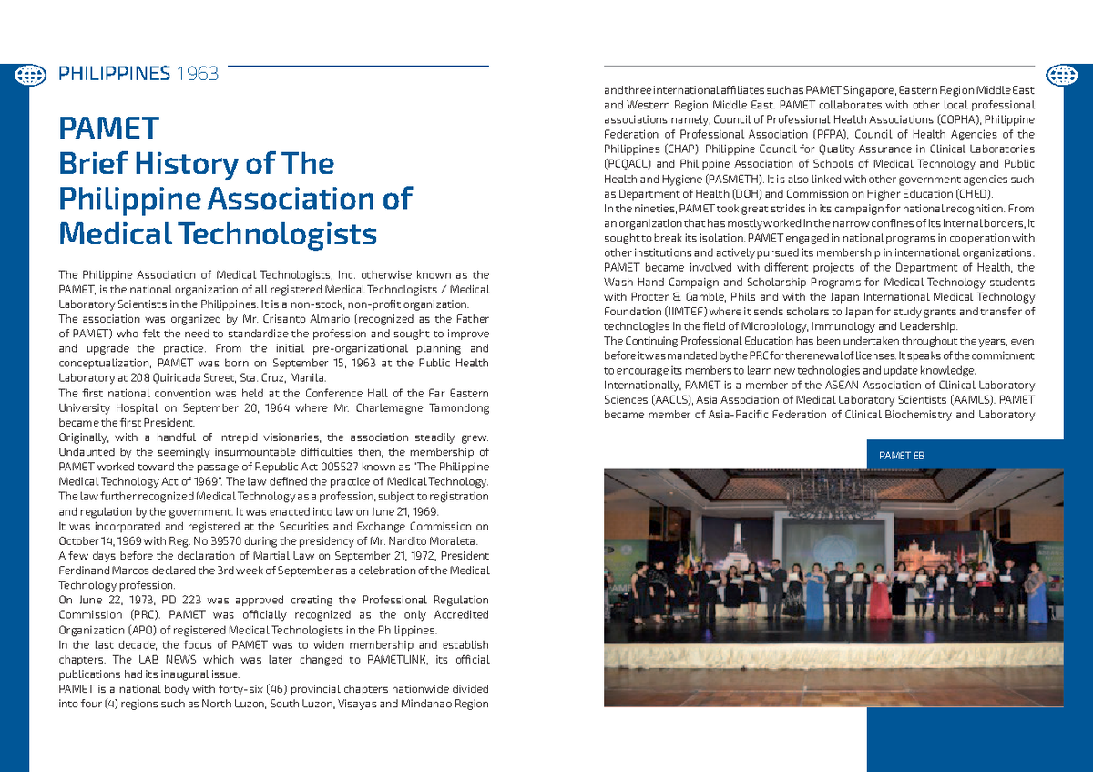 History of Pamet - The Philippine Association of Medical Technologists ...