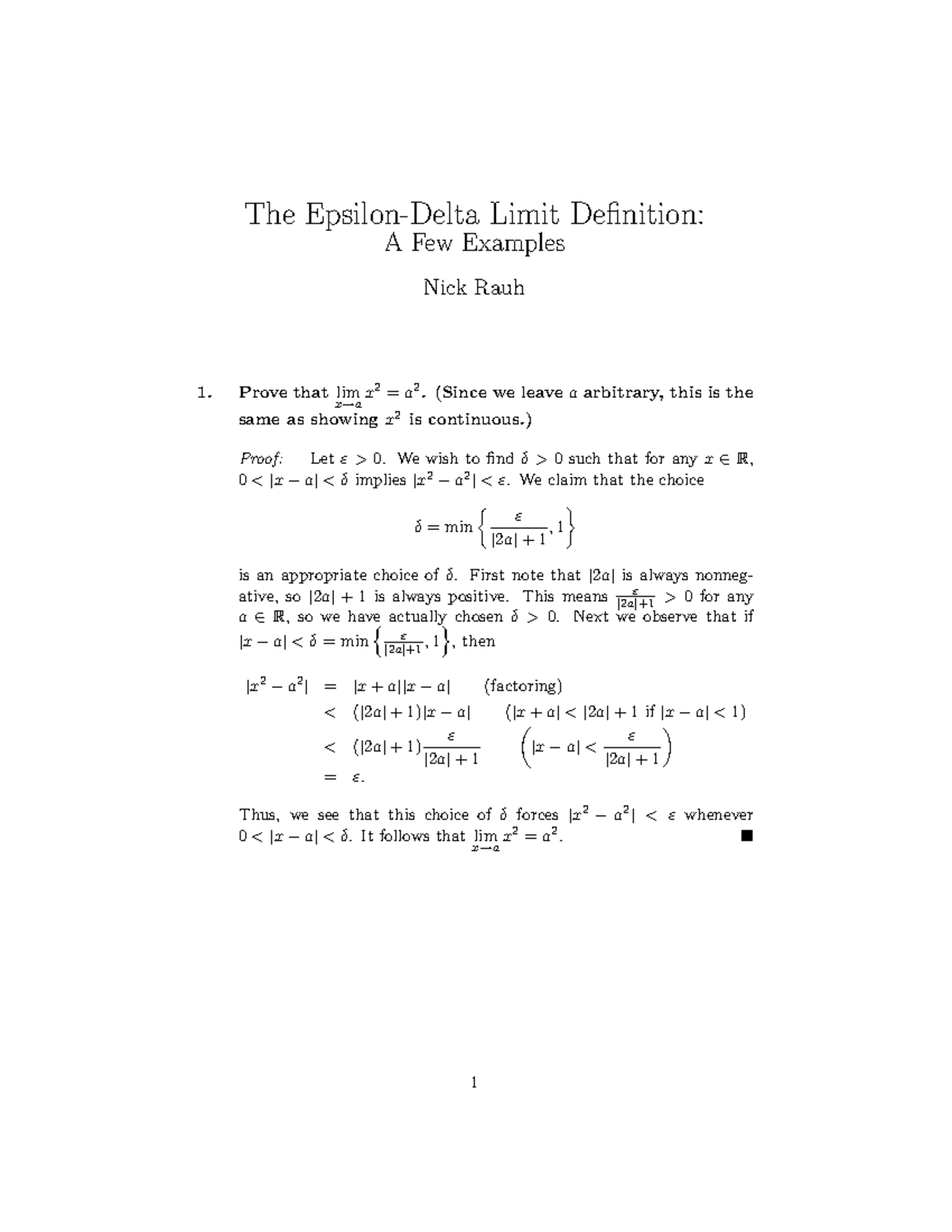 Epsilon-delta limits 2 - The Epsilon-Delta Limit Definition: A Few ...