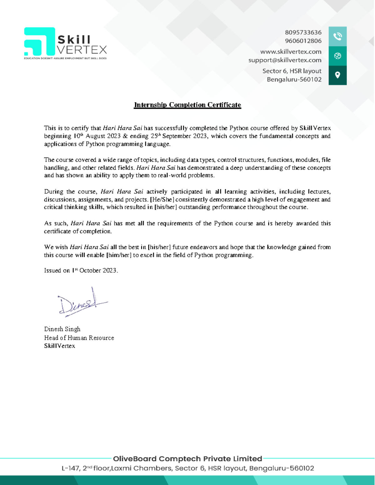 Python-9 - Internship Completion Certificate This is to certify that ...