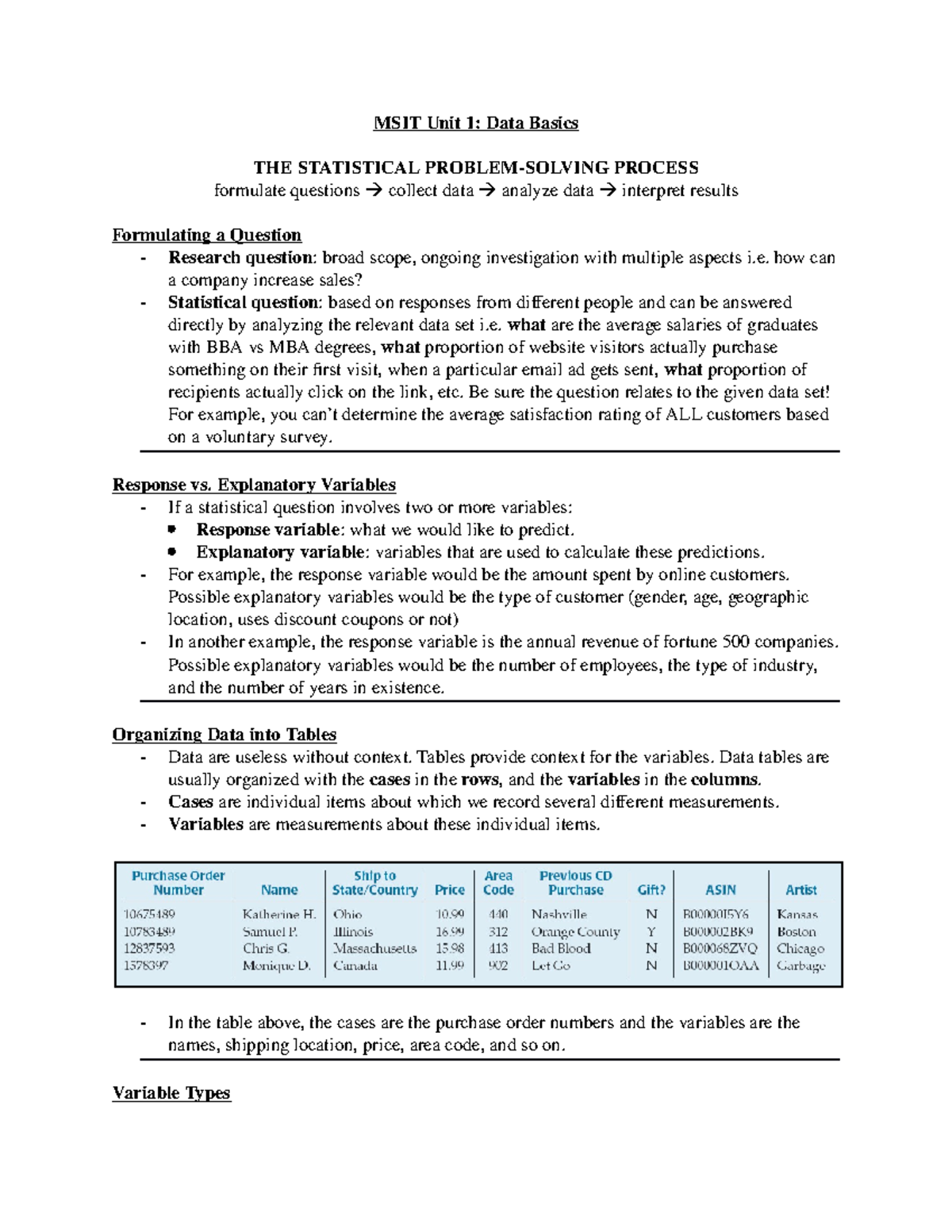 MSIT Unit 1 - Lecture Notes Unit 1 - MSIT Unit 1: Data Basics THE ...