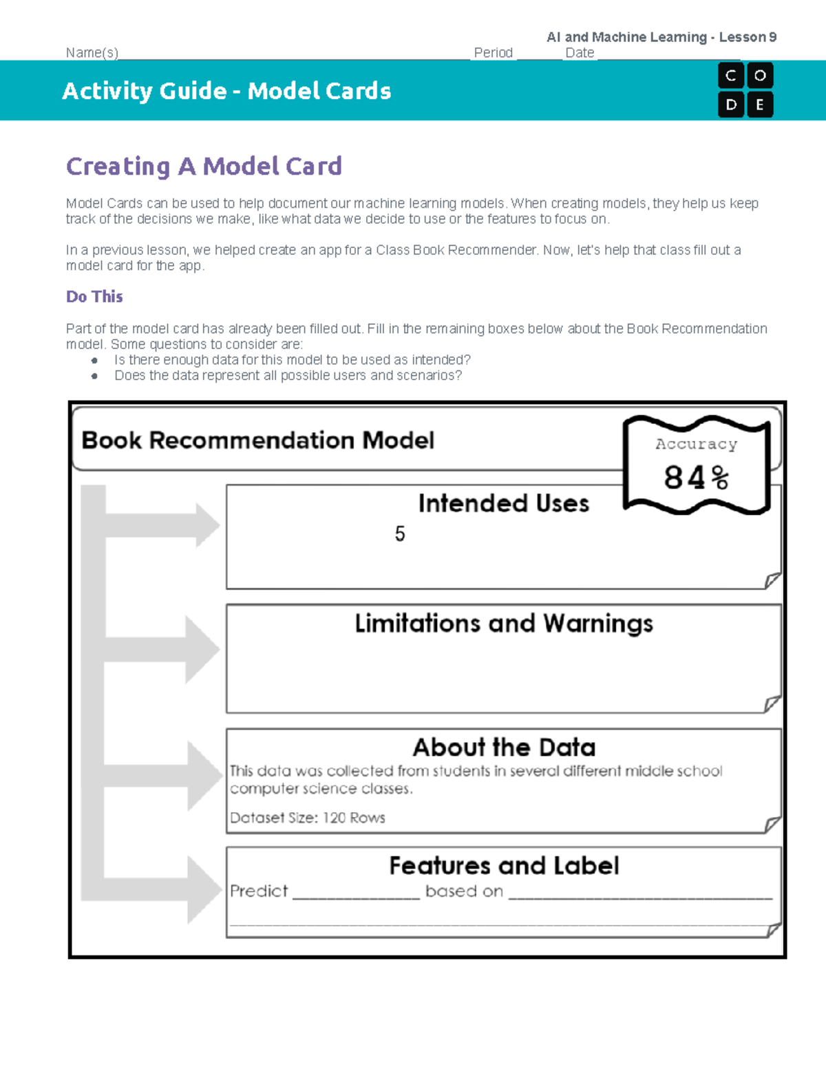 U7L09 - Activity Guide - Model Cards - AI and Machine Learning - Lesson ...