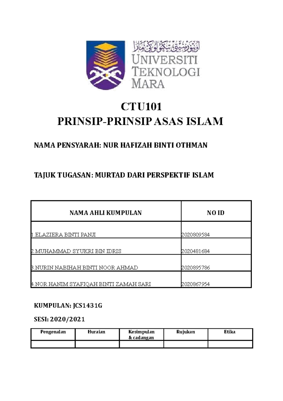 Analisis Ayat Al- Quran - Ctu Prinsip-prinsip Asas Islam Nama Pensyarah 