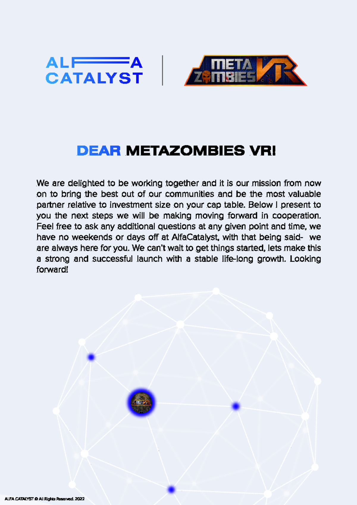 Meta Zombies VR x Alfa Catalyst Marketing Plan Dear MetaZombies VR