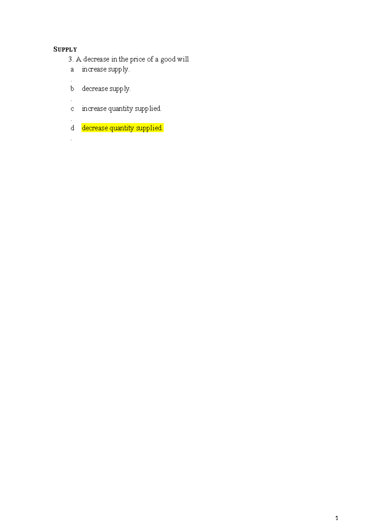 3. Supply - exercises - qqqqqqqqqq - SUPPLY A decrease in the price of ...