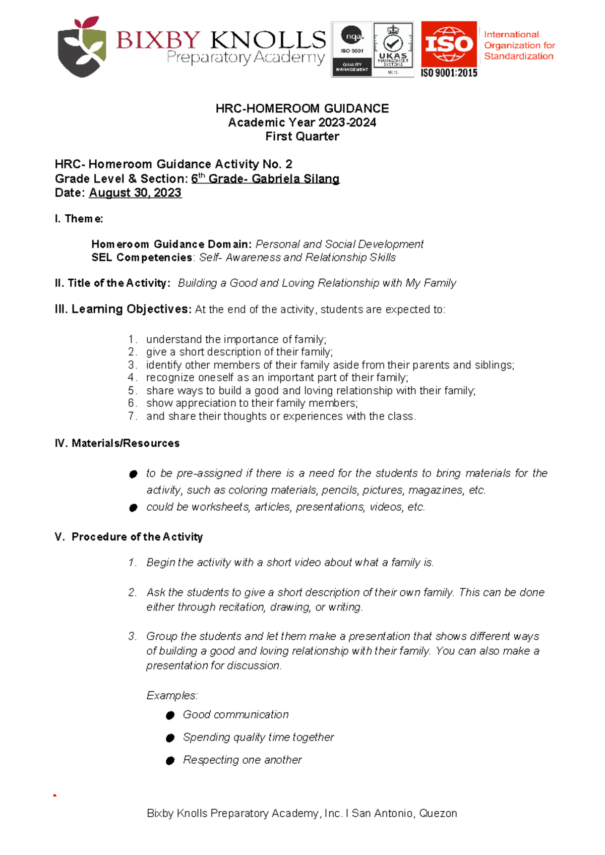 UE HRC-Homeroom Guidance Activity No. 2 - HRC-HOMEROOM GUIDANCE ...