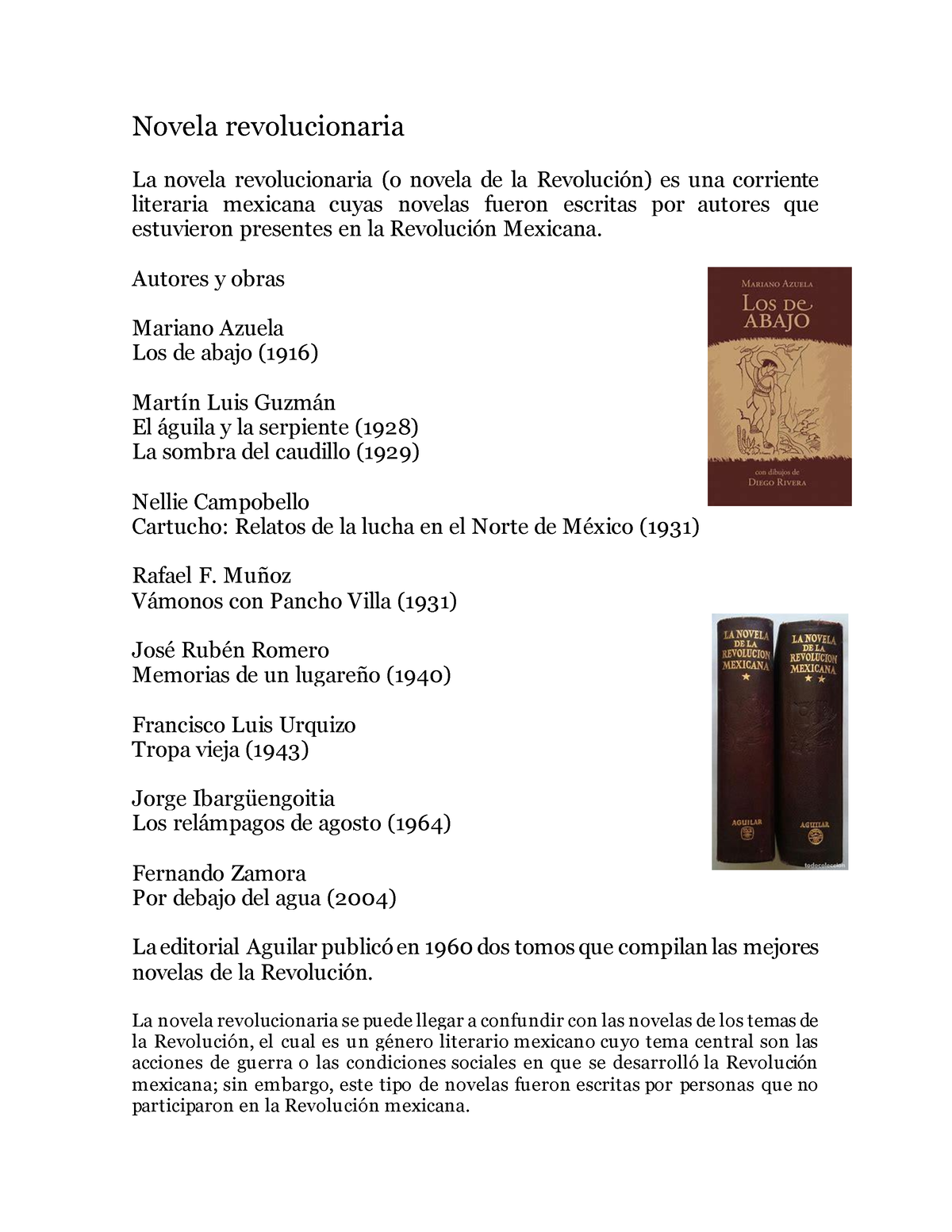 Novela Revolucionaria - Autores Y Obras Mariano Azuela Los De Abajo ...