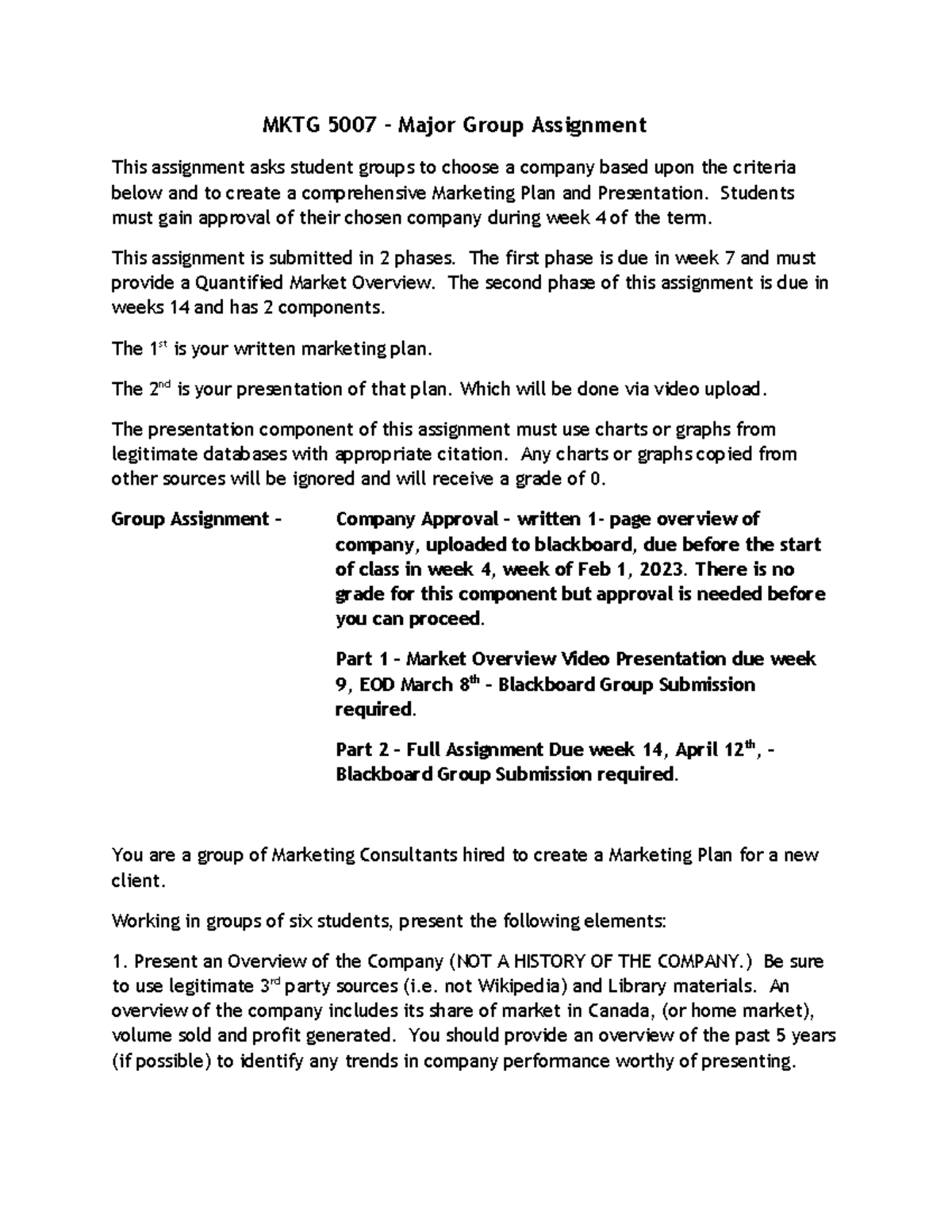 Term Project Rubric - Assignment Requirements - MKTG 5007 – Major Group ...
