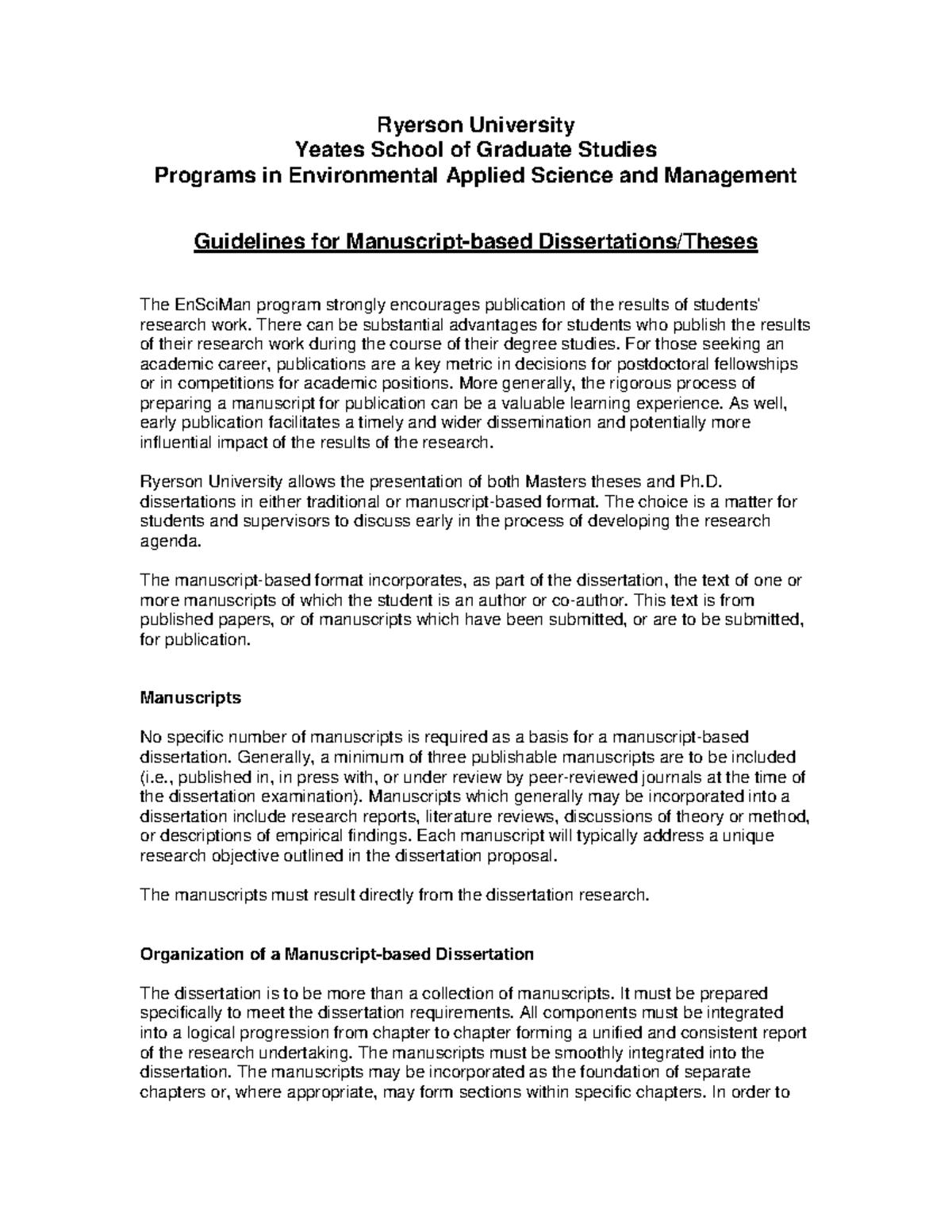 En Sci Man Manuscript Thesis and Dissertation Guidelines Ryerson