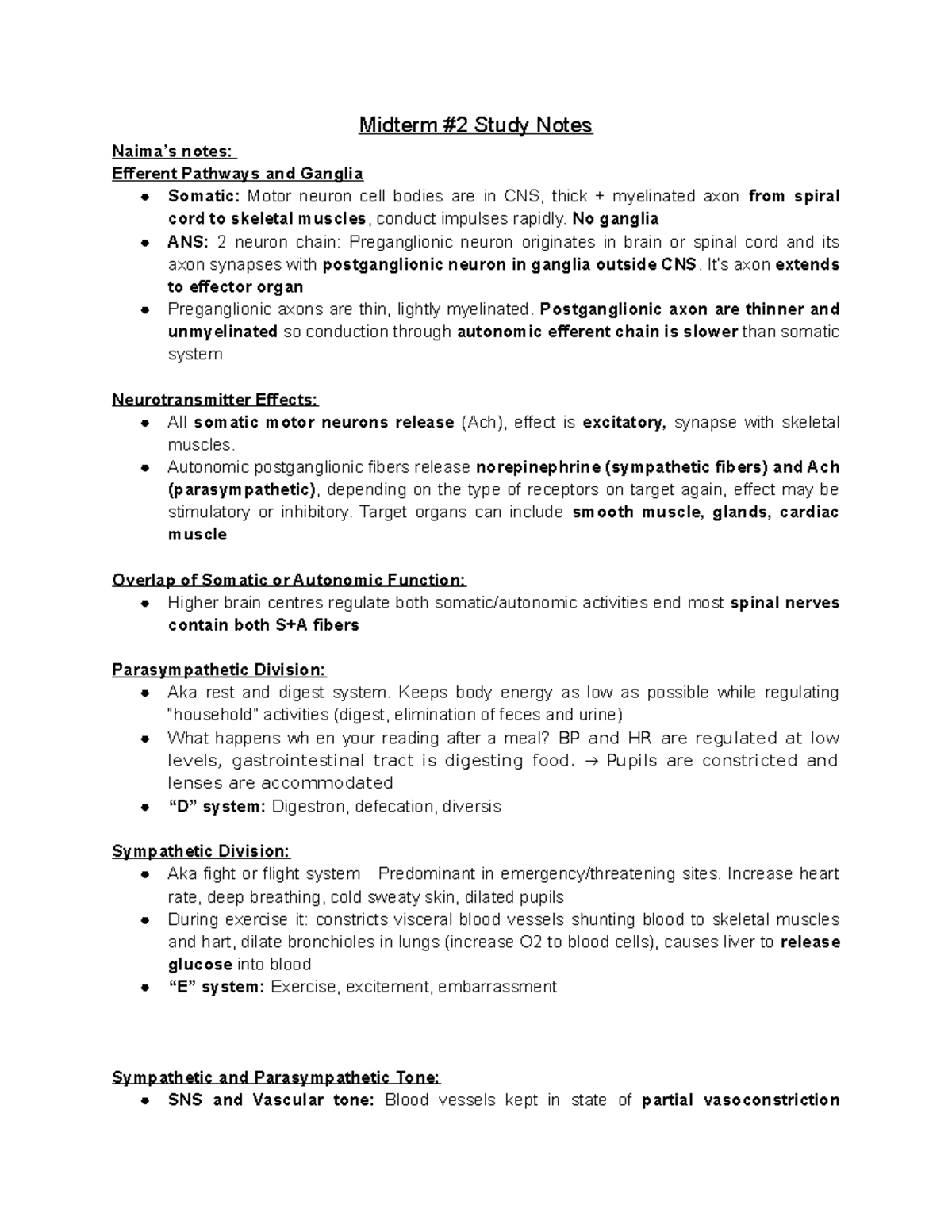 Midterm #2 Study Notes - Summary Anatomy - Midterm Study Notes Notes ...