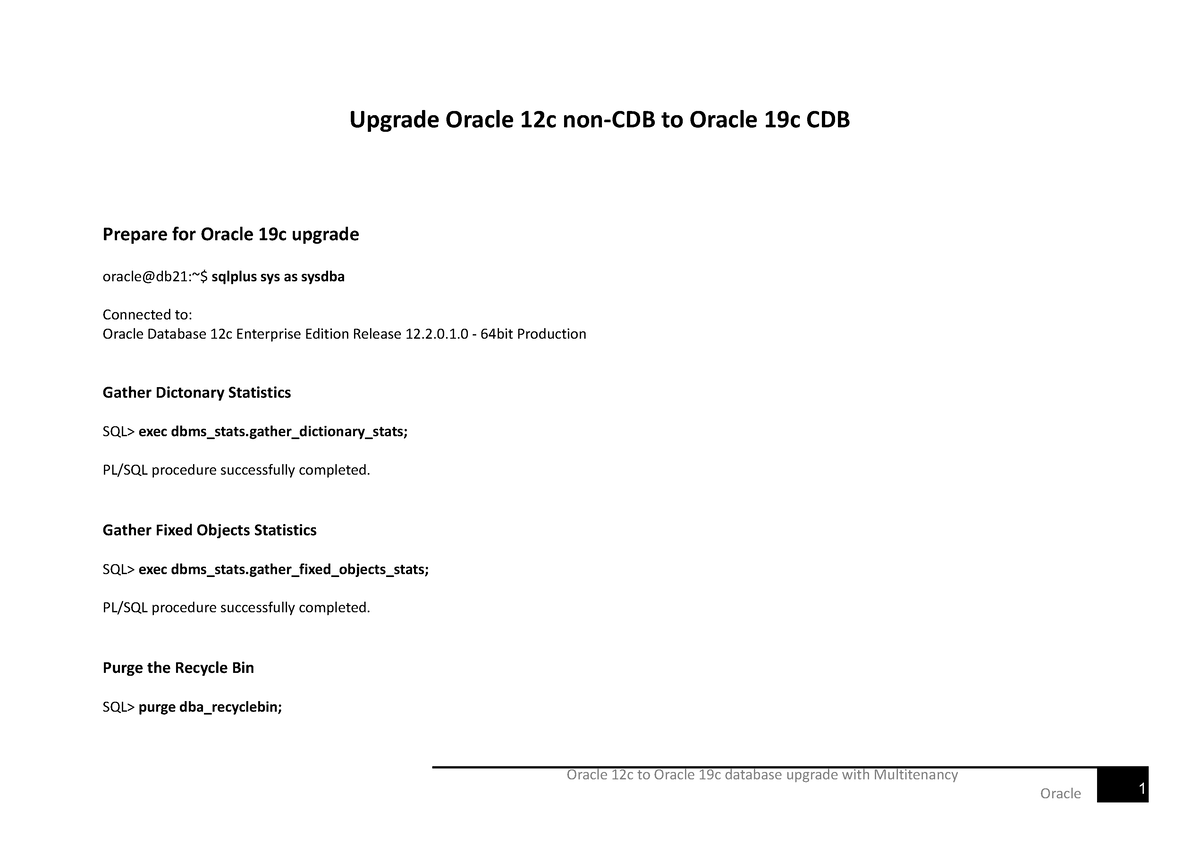 Non CDB 12c To 19c CDB Upgrade 1 - Oracle 12c To Oracle 19c Database ...