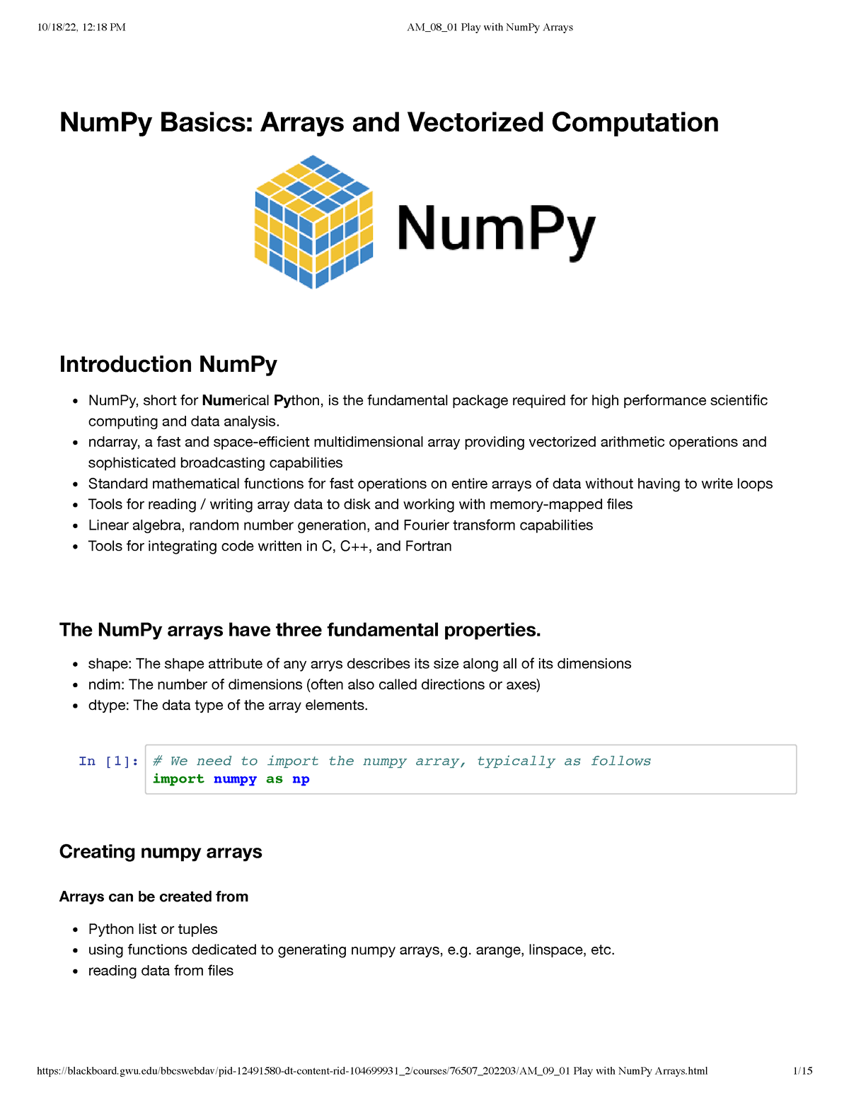 AM 08 01 Play With Num Py Arrays - NumPy Basics: Arrays And Vectorized ...