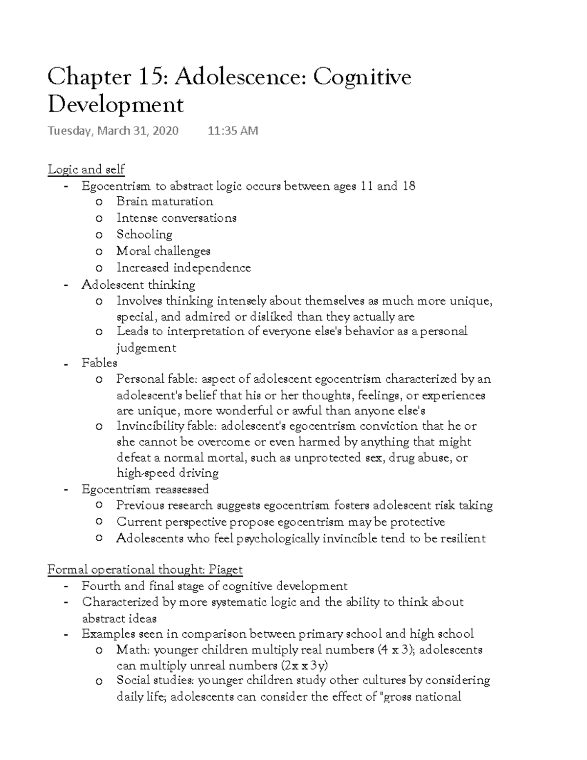 cognitive development adolescence essay