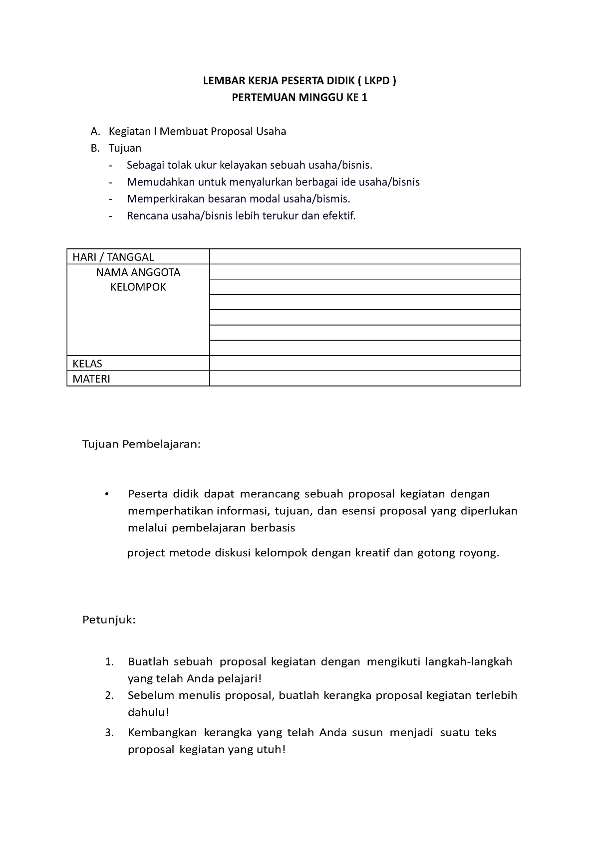 Lembar Kerja Peserta Didik Proposal - LEMBAR KERJA PESERTA DIDIK ( LKPD ...