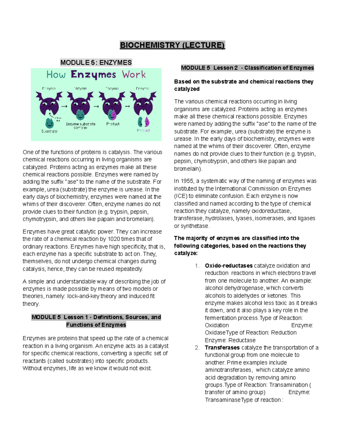 Biochemistry 3rd Week Lecture Notes 5 Medical Technology Studocu