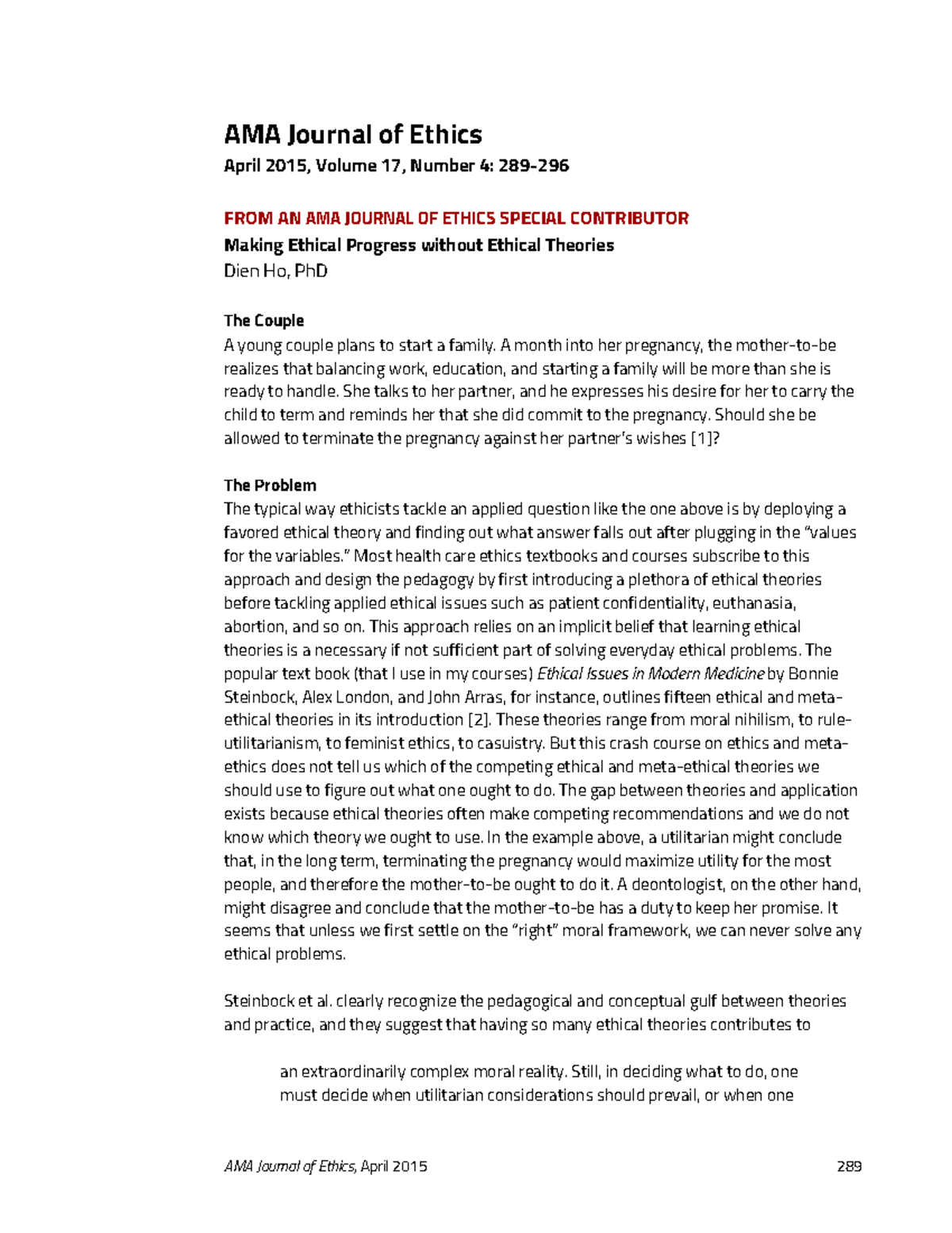 Making Ethical Progress - AMA Journal Of Ethics April 2015, Volume 17 ...