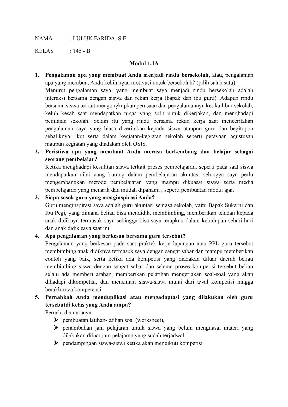 Jawaban Modul 1 - NAMA : LULUK FARIDA, S KELAS : 146 - B Modul 1 ...