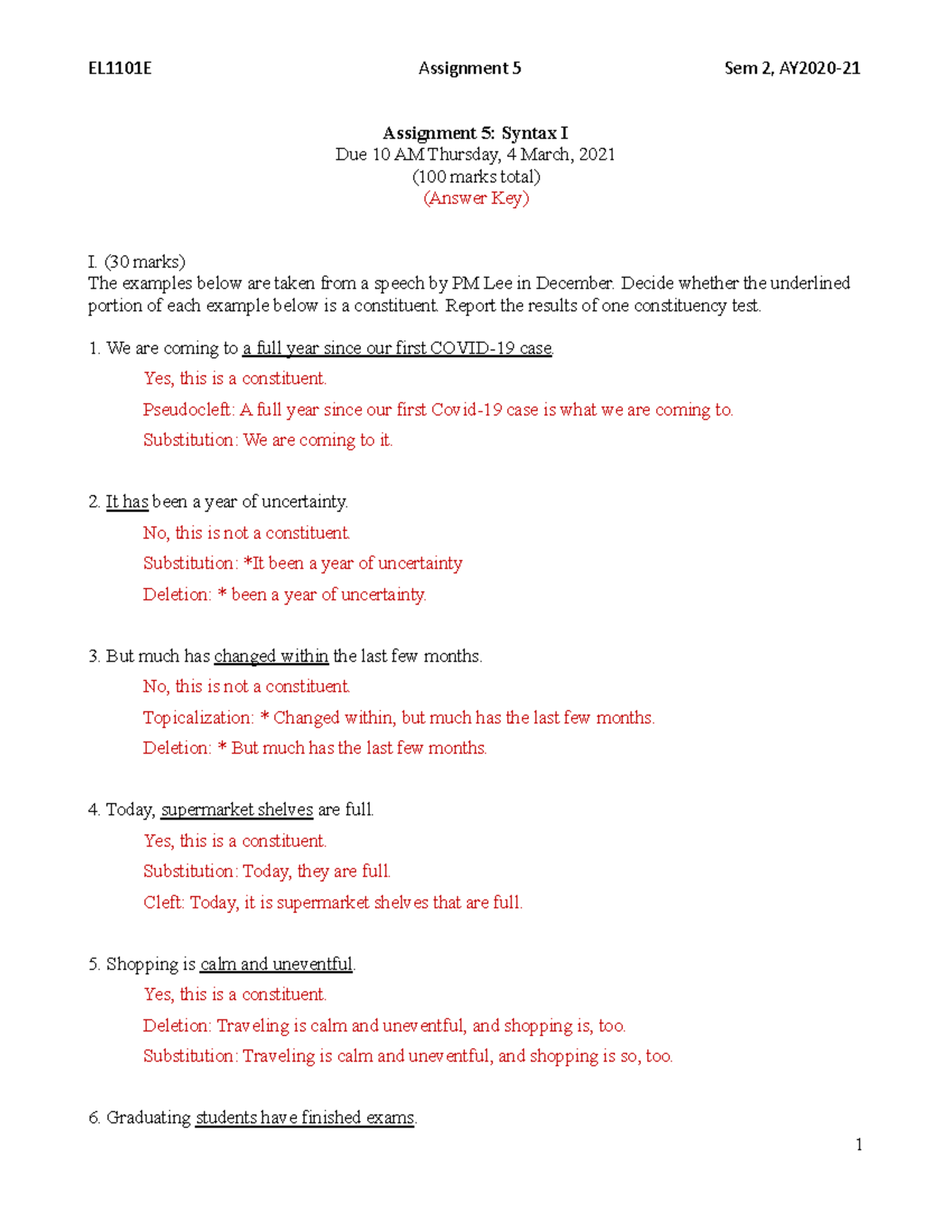 EL1101E 2020 21 Assignment 5 Syntax 1 Answer Key - EL1101E Assignment 5 ...