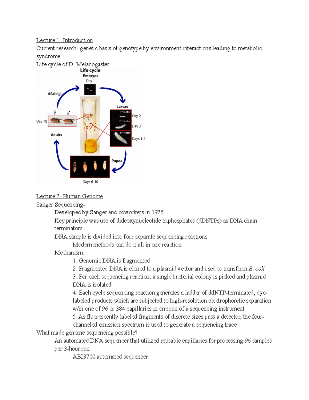 BSC 442- Midterm Notes - Lecture Introduction Current genetic basis of ...