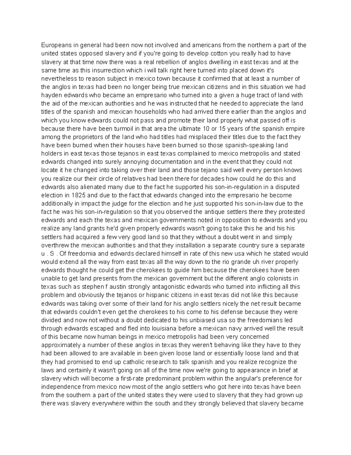Hist 2301 Texas 1821 Europeans In General Had Been Now Not Involved And Americans From The Hist 2301 Texas 1821 Europeans In General Had Been Now Not Involved And Americans From The