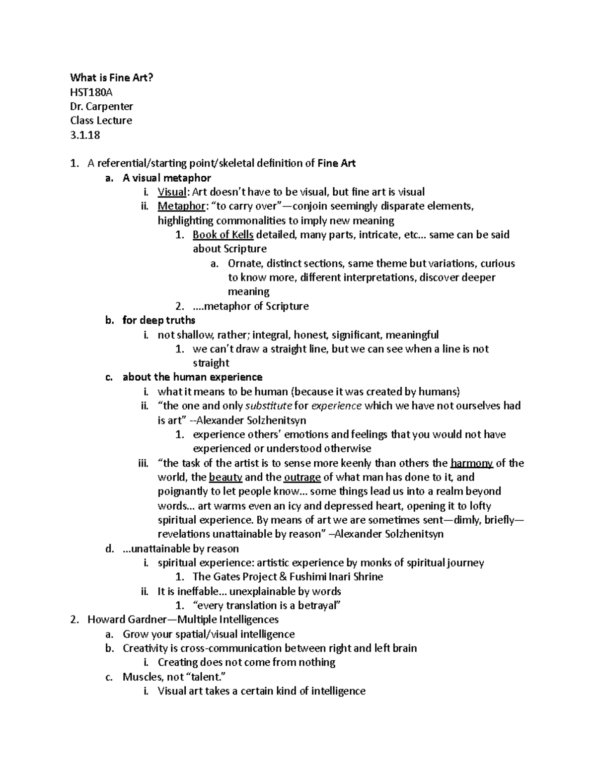 2 What is Fine Art - Lecture notes 2 - What is Fine Art? HST180A Dr ...