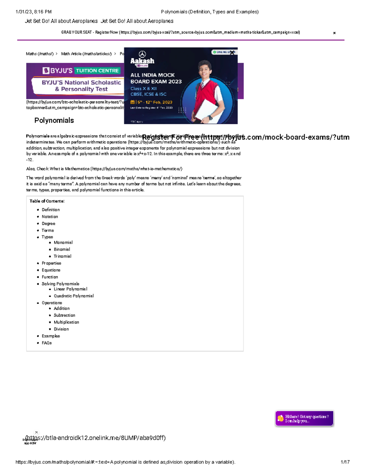 Types of polynomials grab your seat register now studocu