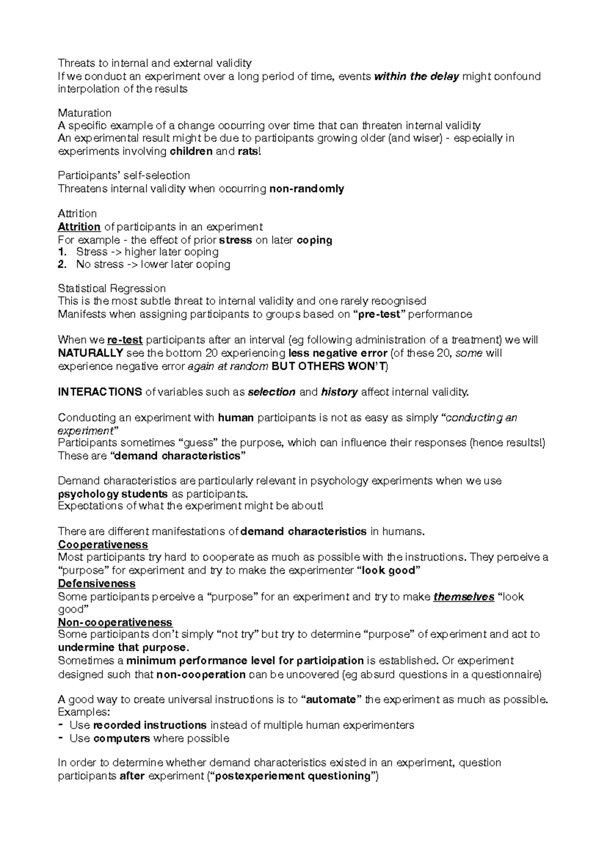 Module Five Notes - Threats to internal and external validity If we ...