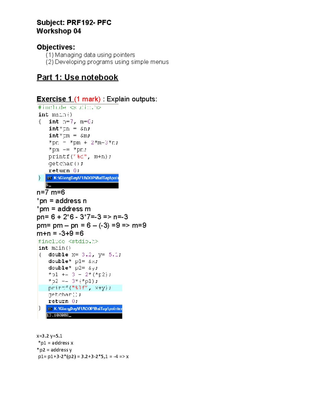 Workshop 04-NCMH - Subject: PRF192- PFC Workshop 04 Objectives: (1 ...